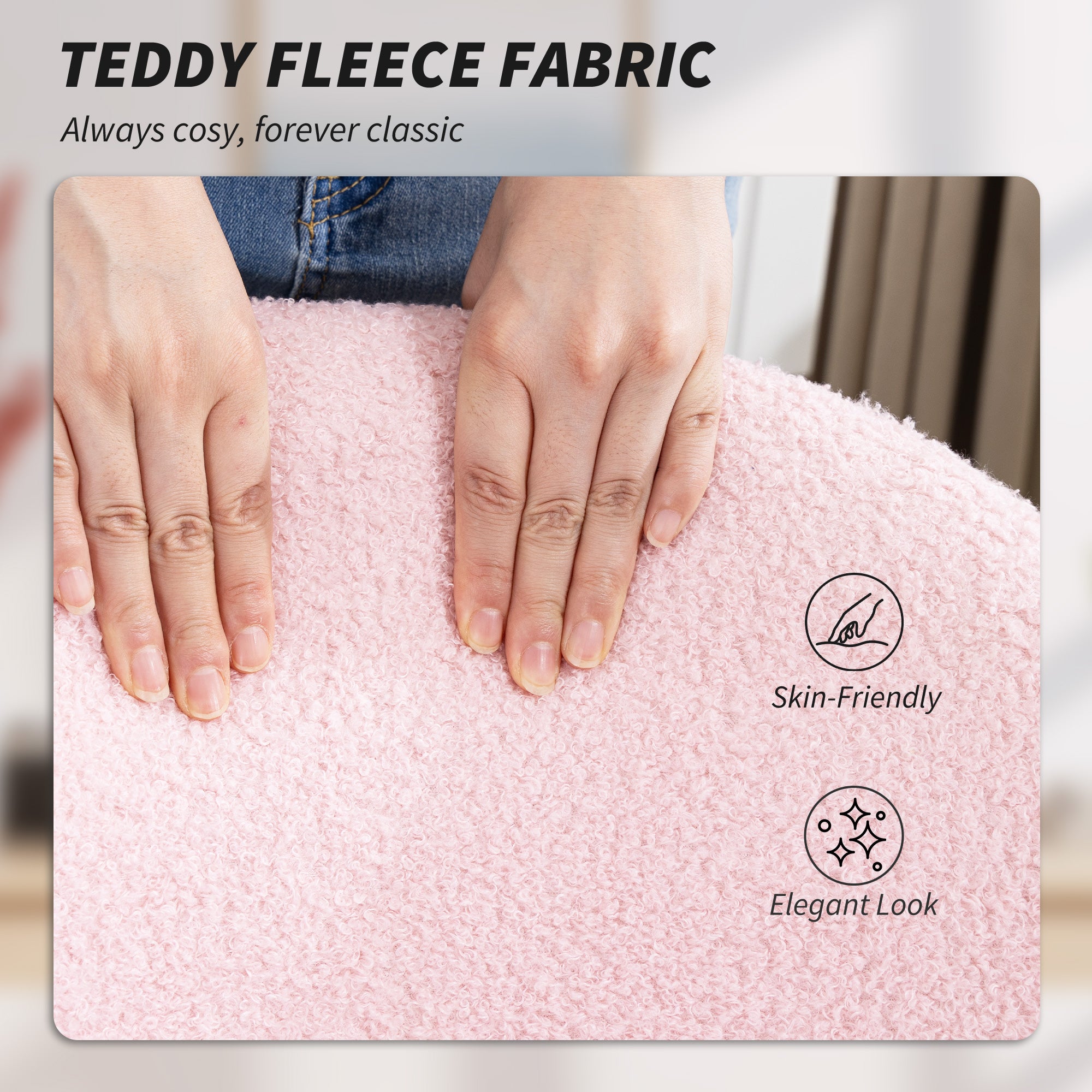 HOMCOM Teddy Fleece Office Chair with Wheels - Light Pink