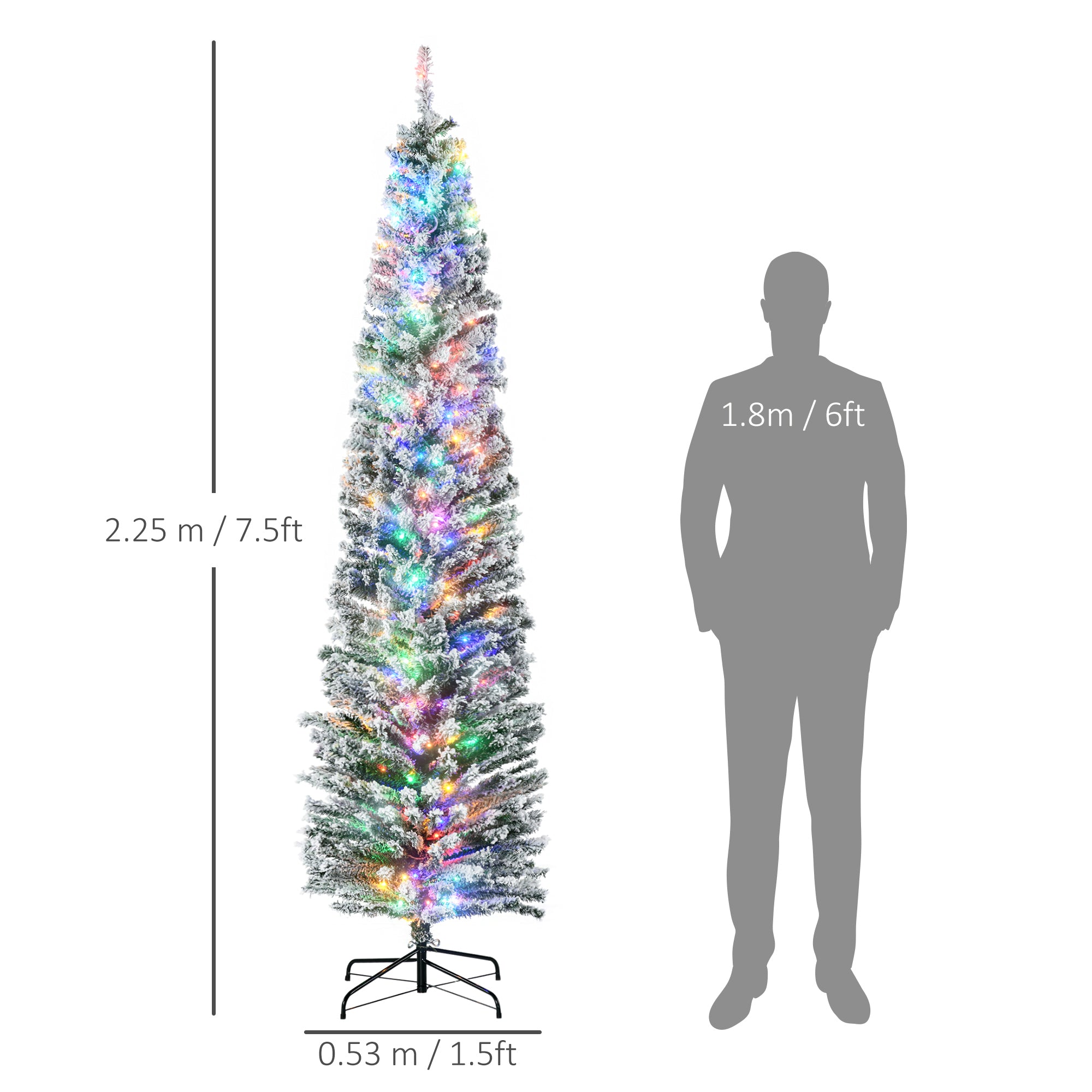 HOMCOM 7.5' Artificial Prelit Christmas Trees Holiday Décor with Colourful LED Lights, Flocked Tips, Berry, Pine Cone