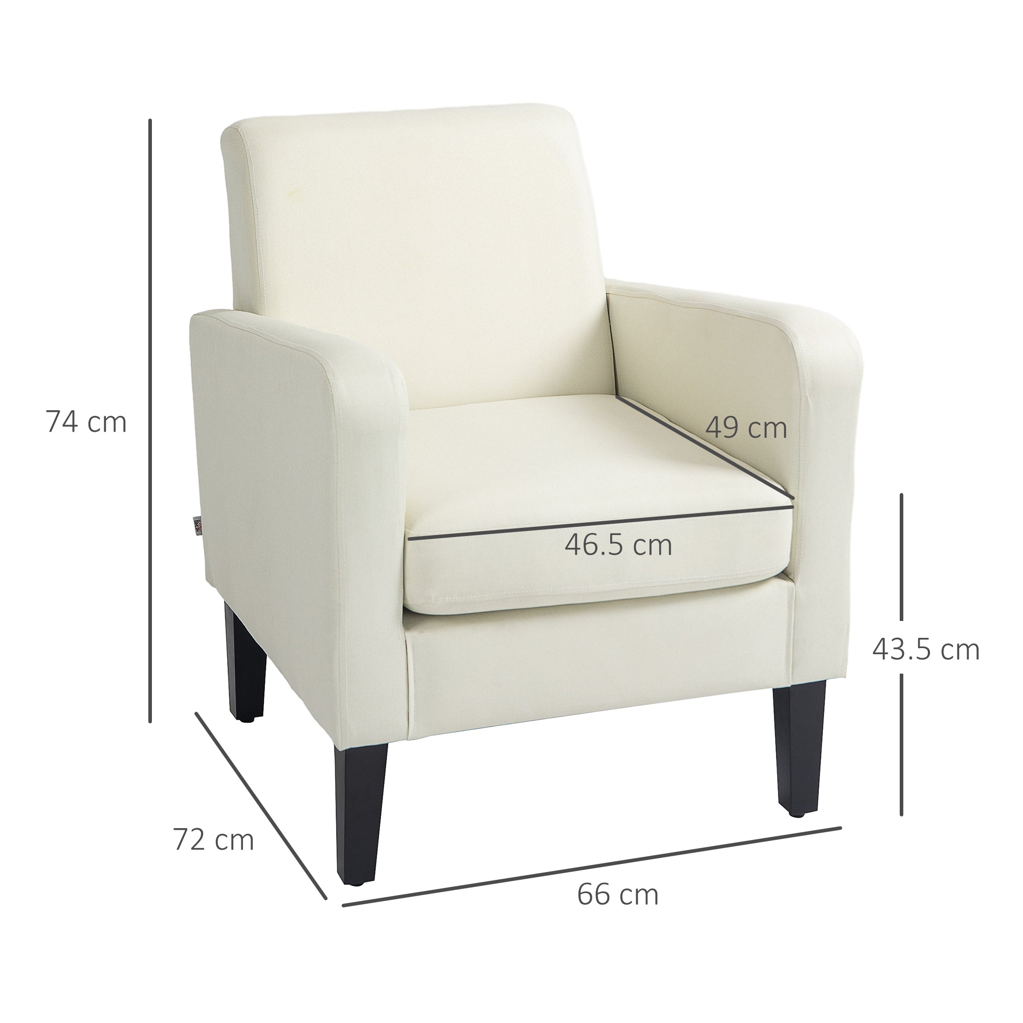 HOMCOM Modern Accent Chair, Occasional Chair with Rubber Wood Legs for Living Room, Bedroom, Cream White - North Peak Garden Furniture