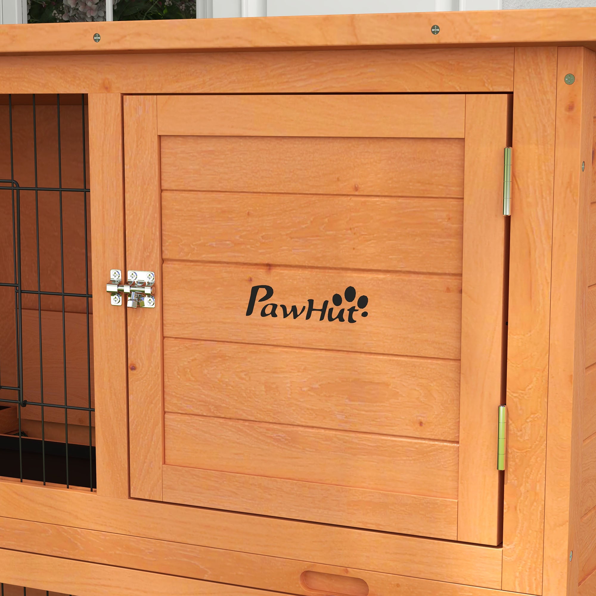 PawHut Two-Tier Antiseptic Wood Rabbit Hutch, 92cm Guinea Pig Hutch with Run - Orange