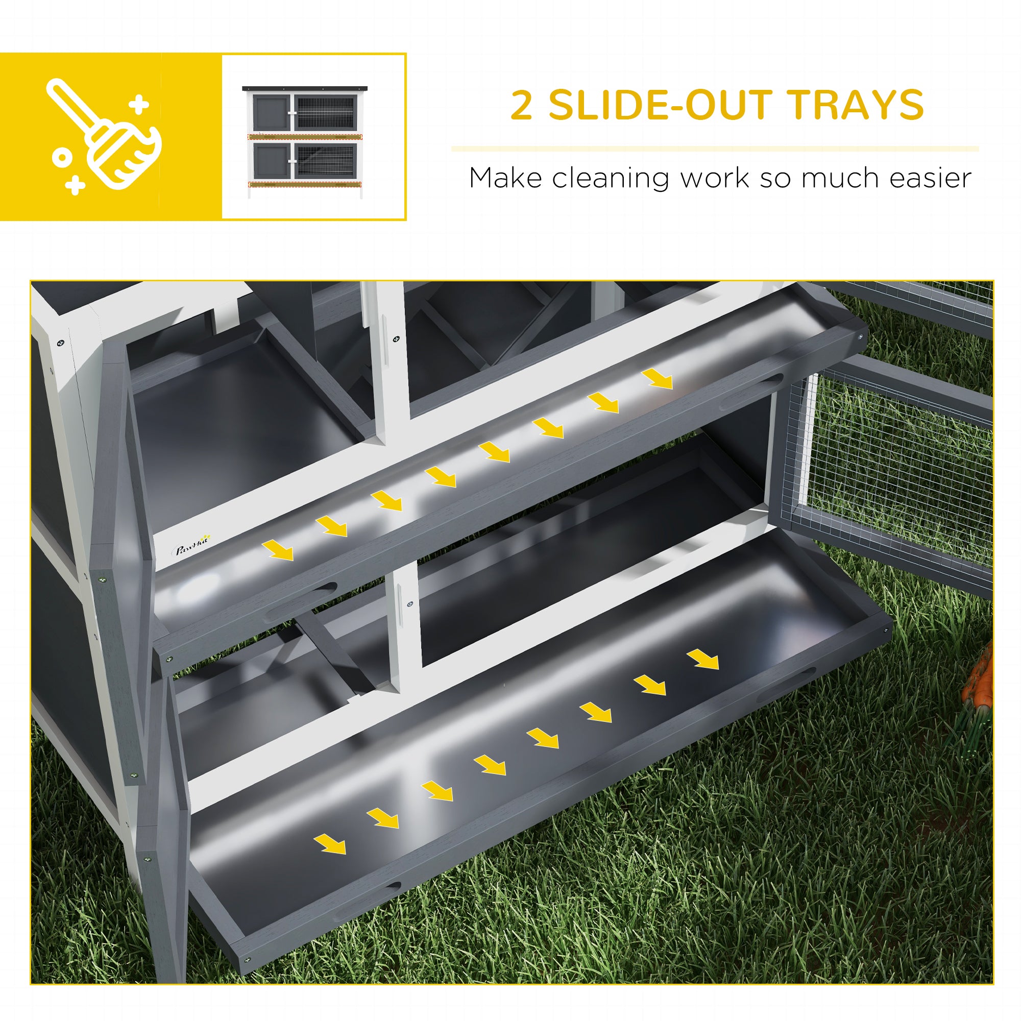PawHut Double Decker Rabbit Hutch 2 Tier Guinea Pig House Pet Cage Outdoor with Sliding-out Tray, 100 x 47 x 91cm, Grey - North Peak Garden Furniture