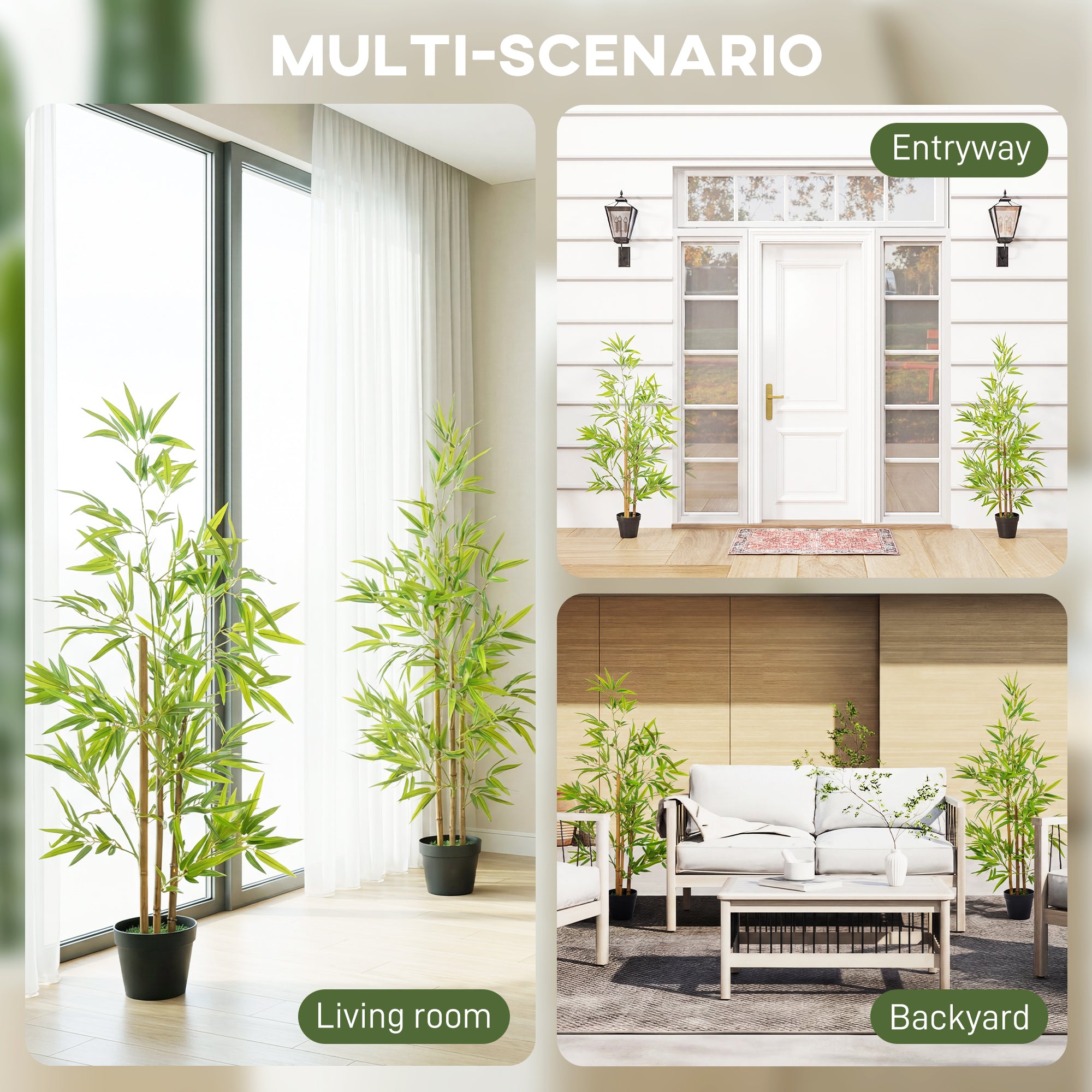 Outsunny Set of 2 120cm/4FT Artificial Bamboo Trees Decorative Plant w/ Heavy Pot Indoor Outdoor Style Home Office Greenery Decoration