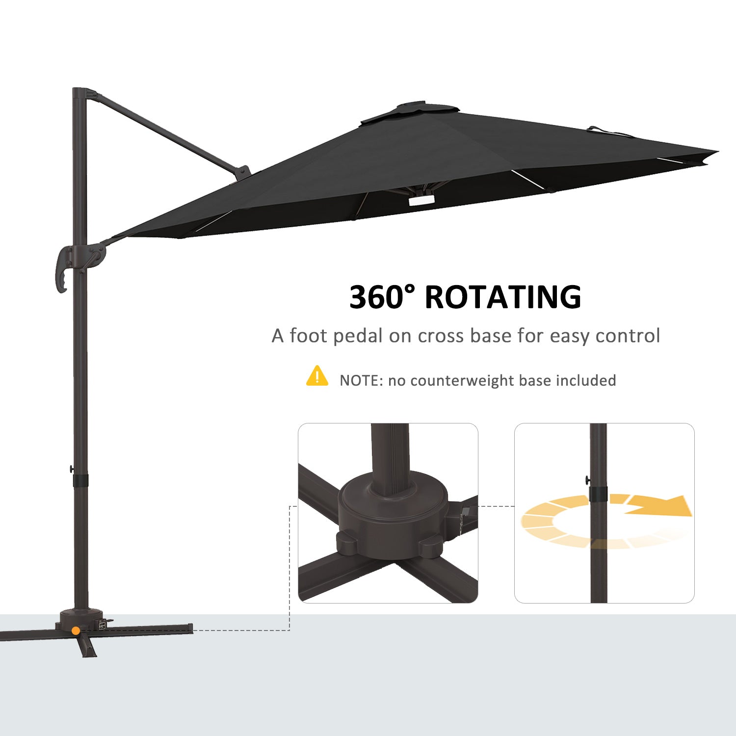 Outsunny Cantilever Parasol, with LED Lights and Cross Base - Dark Grey - North Peak Garden Furniture
