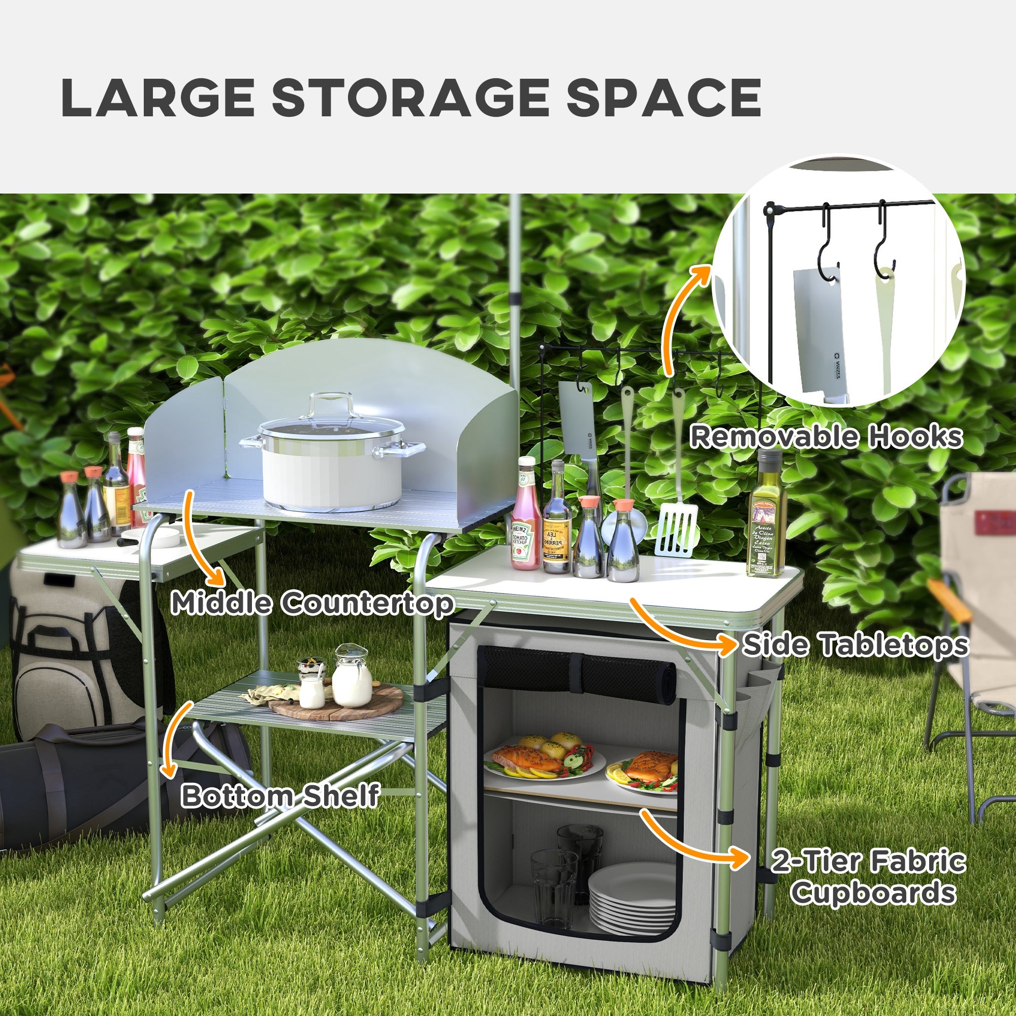 Outsunny Multi-Feature Folding Camping Kitchen, with Wind Shield - North Peak Garden Furniture