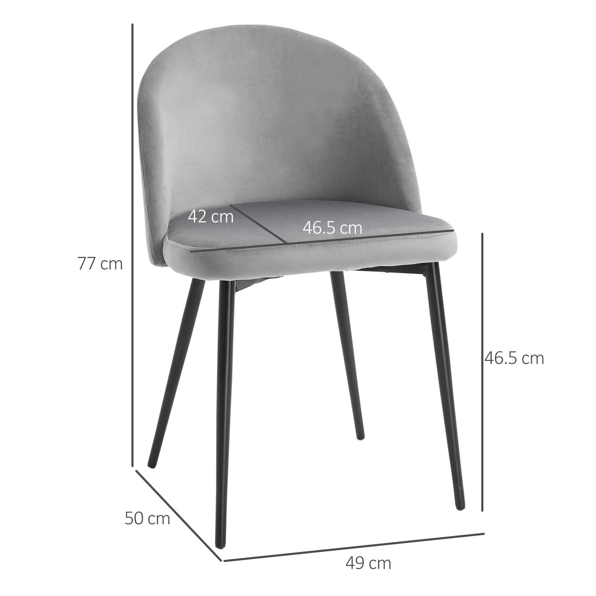 HOMCOM Dining Chairs Set of 2 Contemporary Design for Office Dining Kitchen with Soft Fabric Seat and Back Living Room, Grey - North Peak Garden Furniture