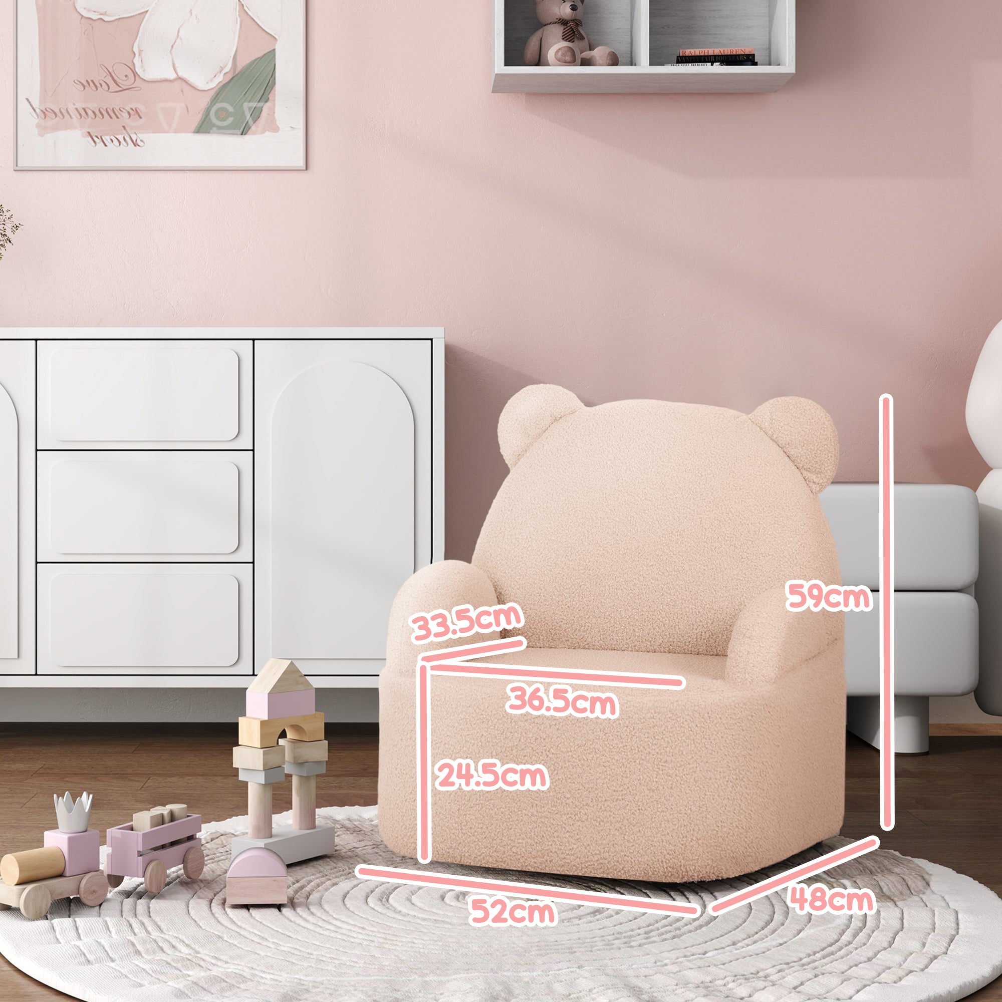 AIYAPLAY Kids Armchair, Bear Shaped Toddler Chair for Bedroom Playroom Living Room, Aged 18 Months to 3 Years - Pink - North Peak Garden Furniture