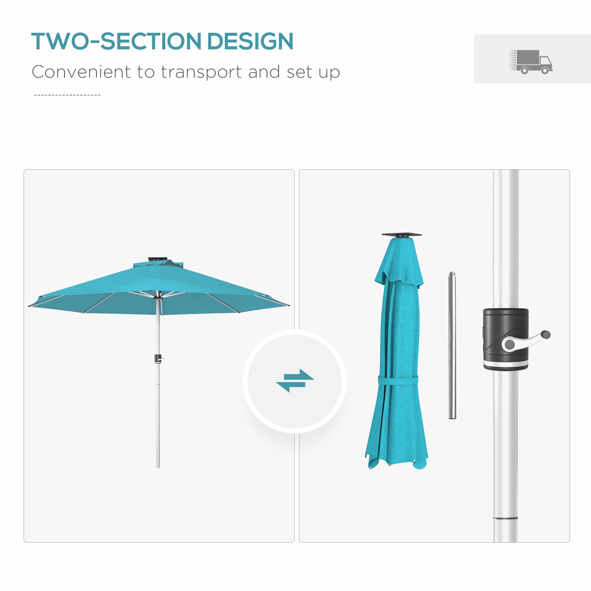 Outsunny 3m Parasol, with Solar-Powered LED Lights - Blue - North Peak Garden Furniture