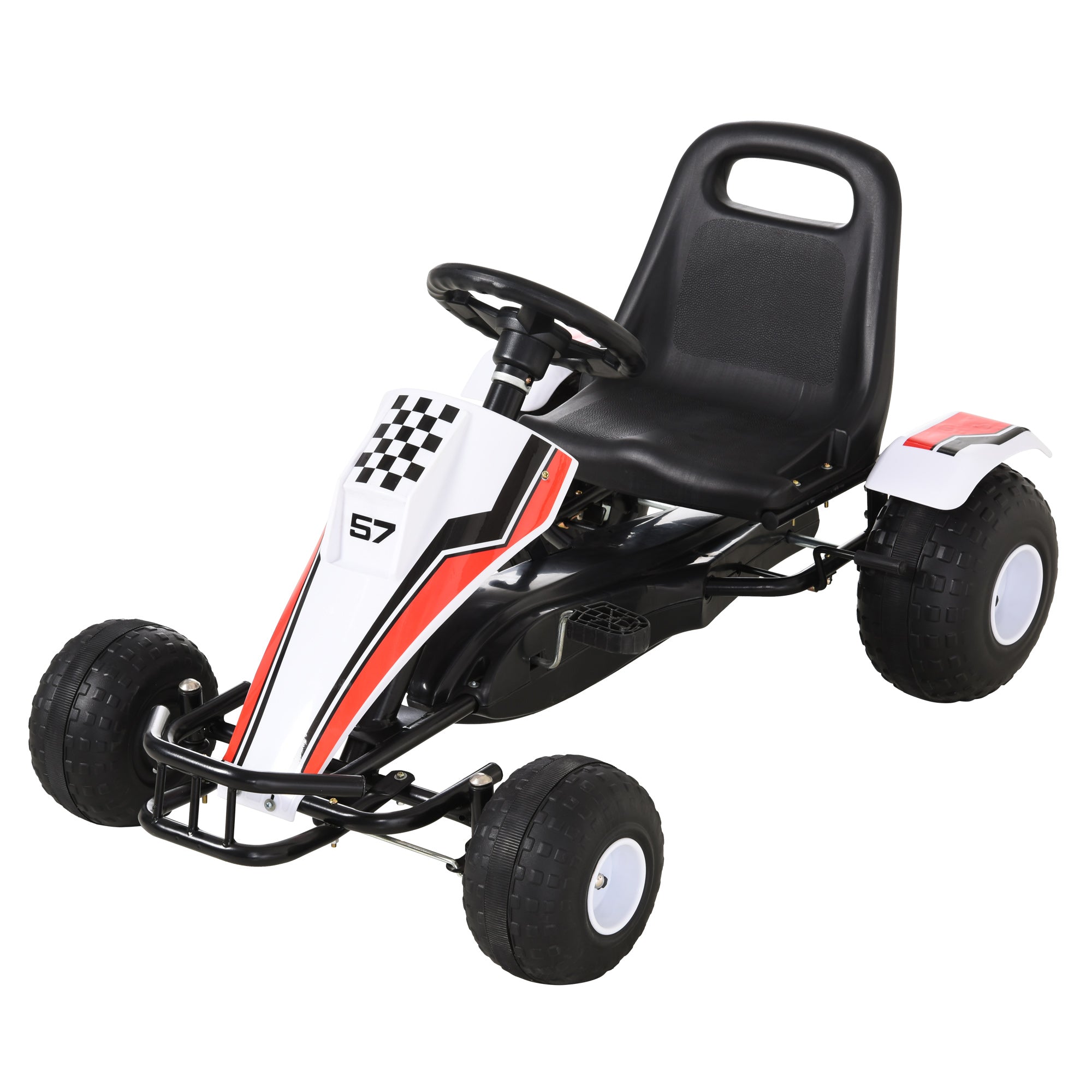 HOMCOM Kids Children Pedal Go Kart Manual Ride On Car w/ Brake Gears Steering Wheel Adjustable Seat 4 Smooth Wheels Racing-Style White 104 x 66 x 57 cm - North Peak Garden Furniture