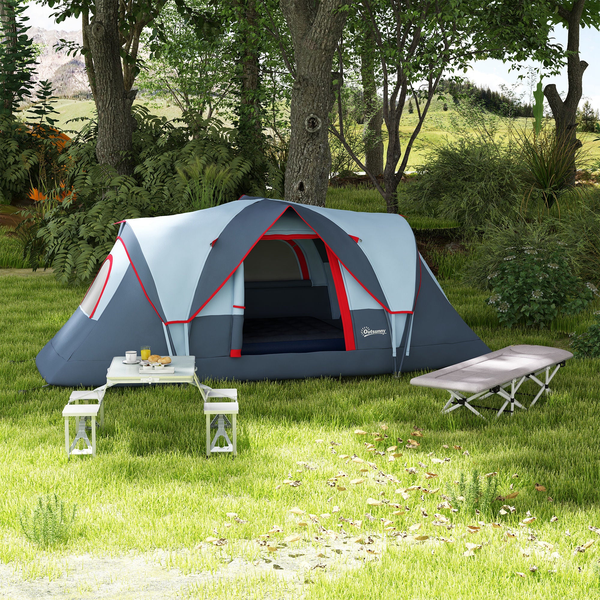 Outsunny Folding Picnic Table with 4 Seats and Umbrella Hole - Grey - North Peak Garden Furniture