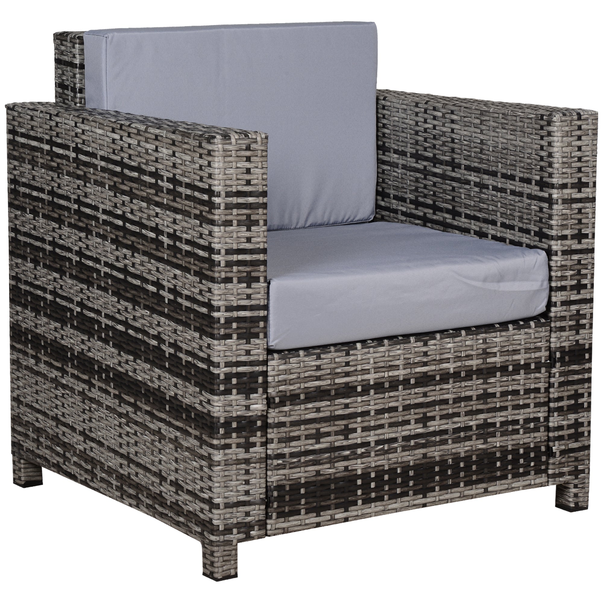 Outsunny Single Seater Rattan Chair Sofa with 10 cm Thick Padded Cushion, All-Weather PE Wicker Weave Garden Armchair with Armrests, Grey - North Peak Garden Furniture