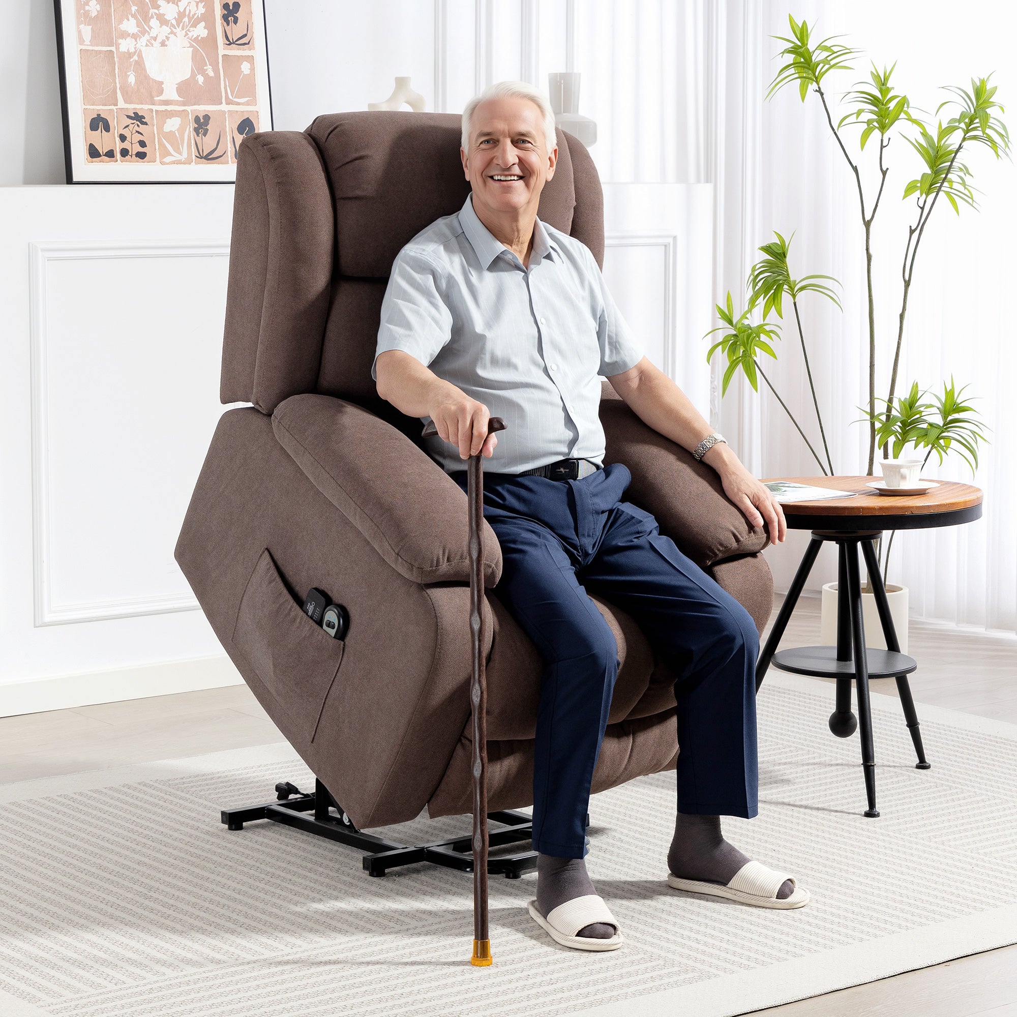HOMCOM Power Lift Recliner Chair with Vibration Massage, Lift Chair for Elderly with Footrest, Remote, Side Pocket, Dark Brown