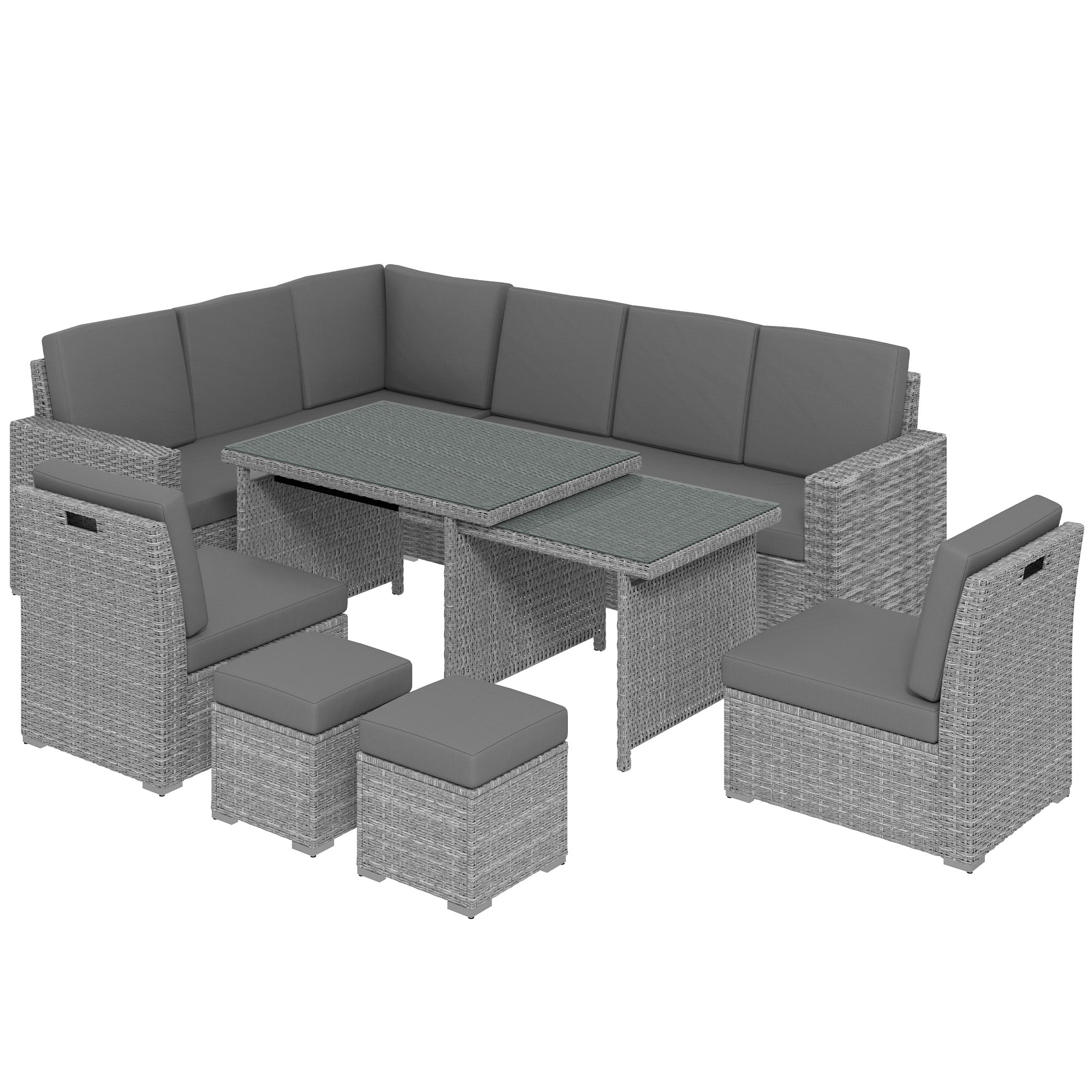 Outsunny Seven-Piece Rattan Garden Sofa Set, with Expanding Table - Light Grey - North Peak Garden Furniture