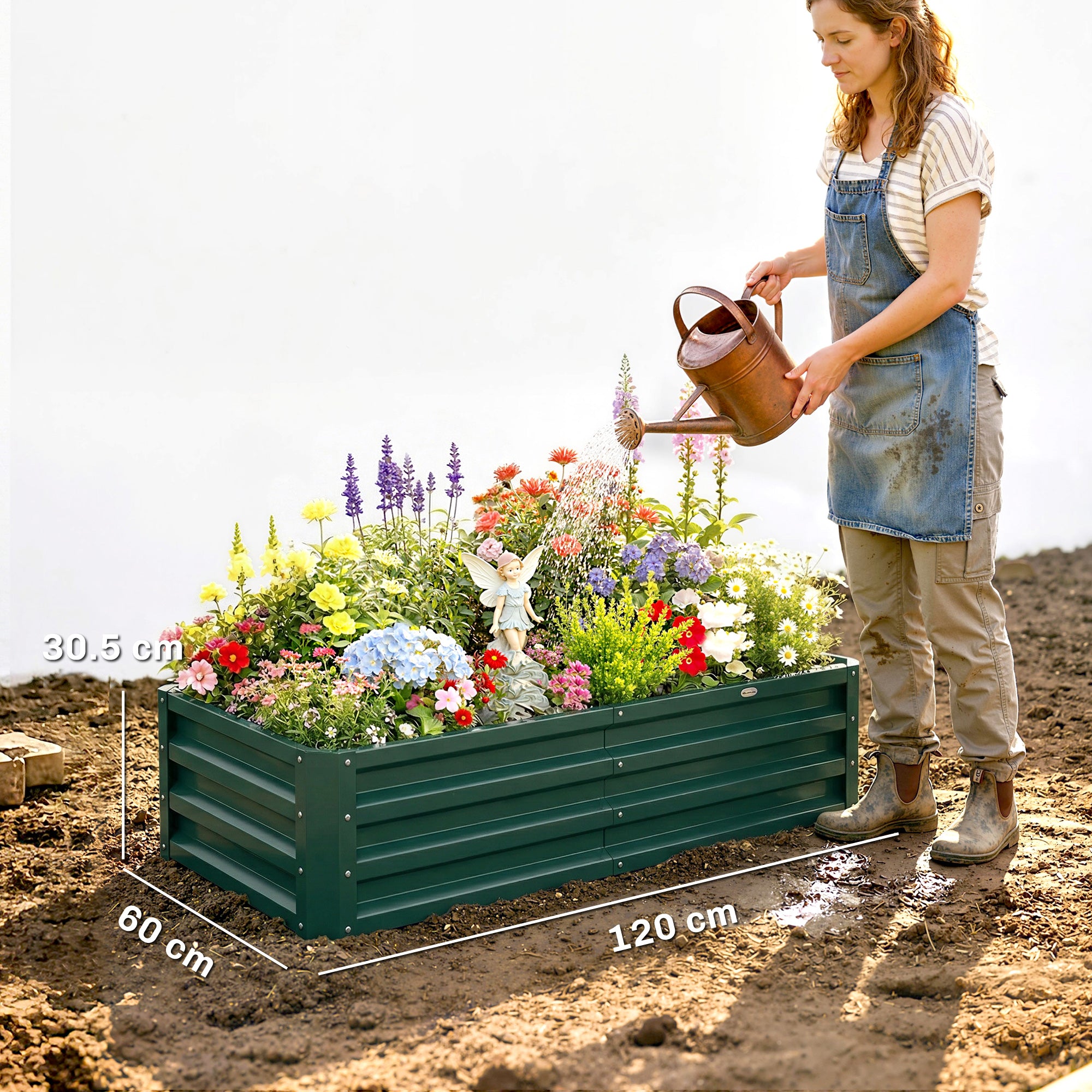 Outsunny Raised Beds for Garden, Galvanized Outdoor Planters, for Herbs and Vegetables, Use for Patio, Backyard, Balcony, Green