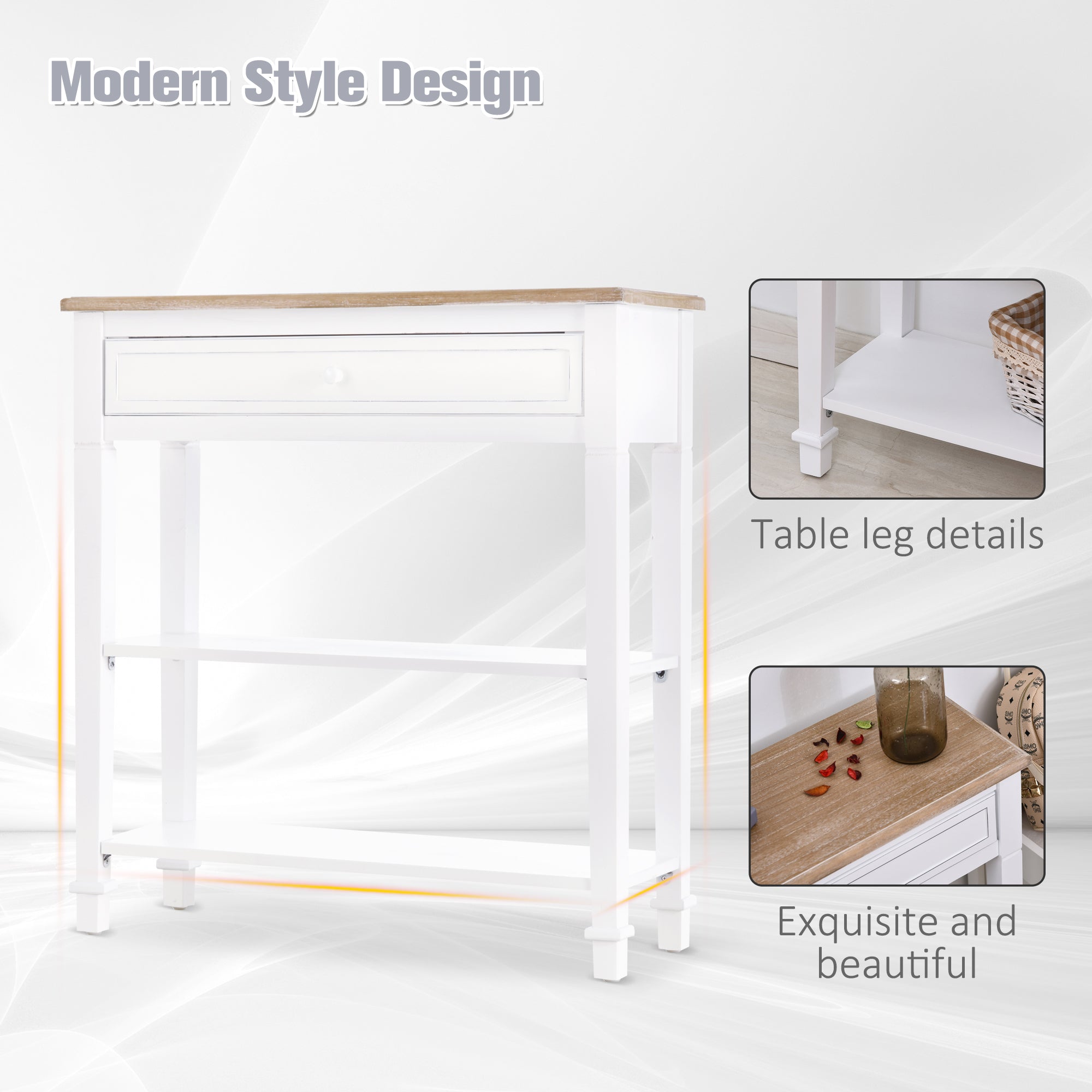 HOMCOM Console Table Hallway Side Desk 1 Drawer 2 Shelves Worktop Handle Retro Elegant Style Home Display Storage for Bedroom Livingroom - North Peak Garden Furniture