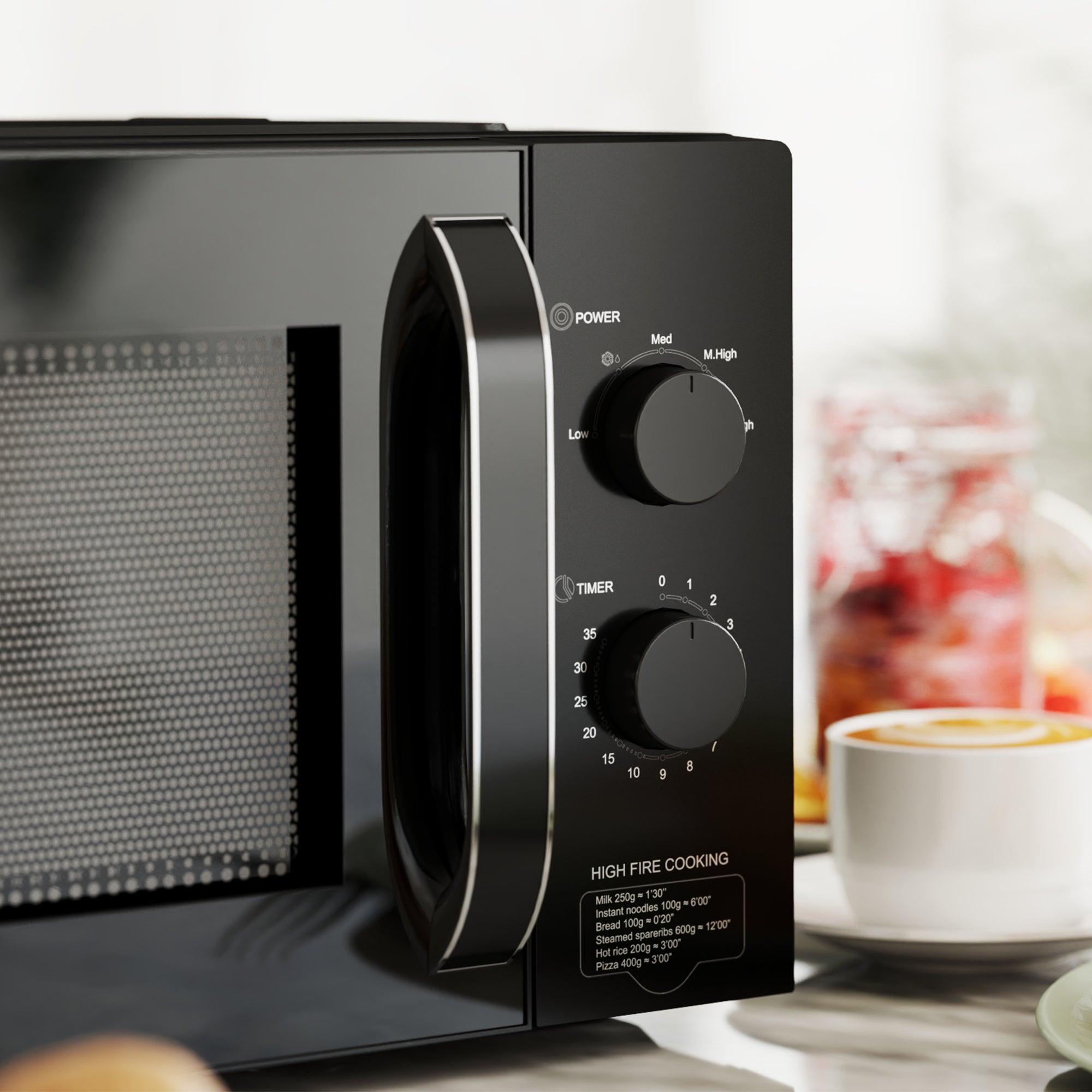 HOMCOM 23L 800W Microwave Oven, Solo Manual Microwave with 5 Power Levels, Defrost, 60 Minutes Timer, Clock, Easy Clean, Small Black Microwave - North Peak Garden Furniture
