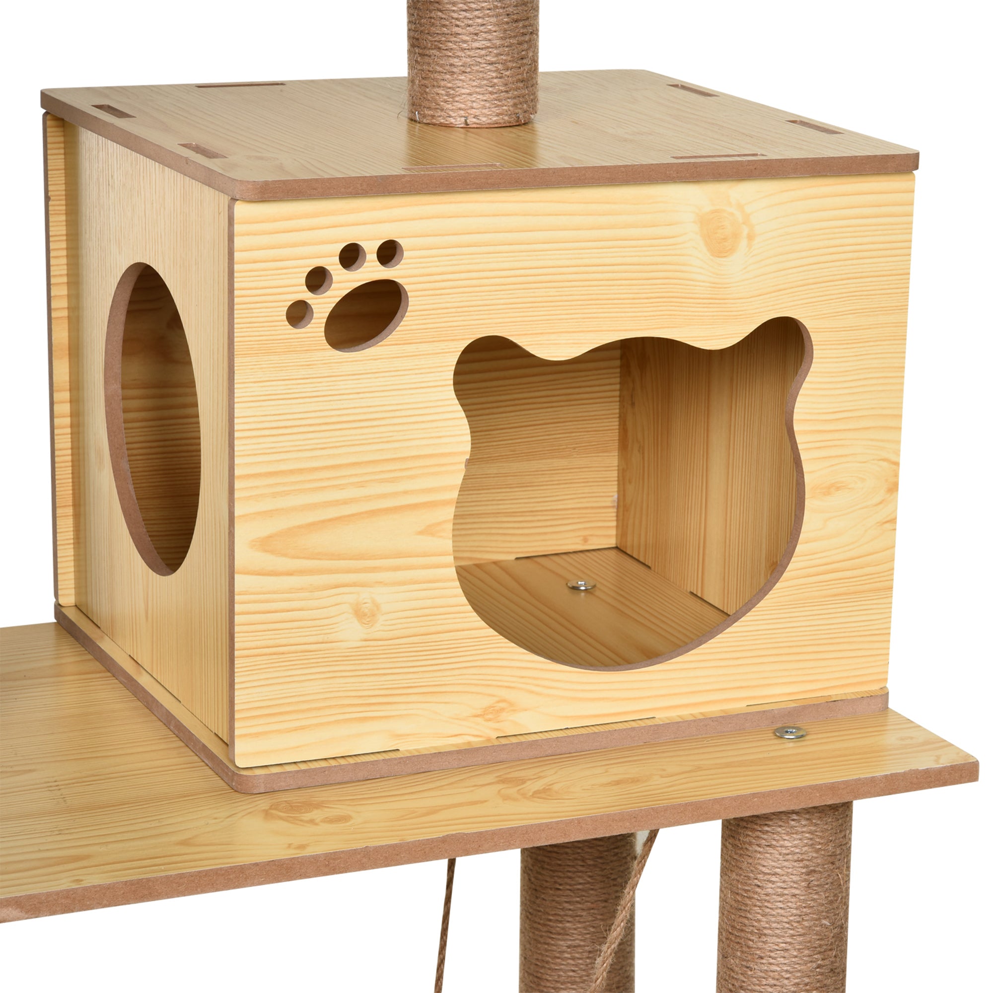 PawHut 130cm Cat Tree for Indoor Cats, Multi-Level Plush Cat Tower, with Five Scratching Posts, Two Perches, Cat House, Hammock - North Peak Garden Furniture