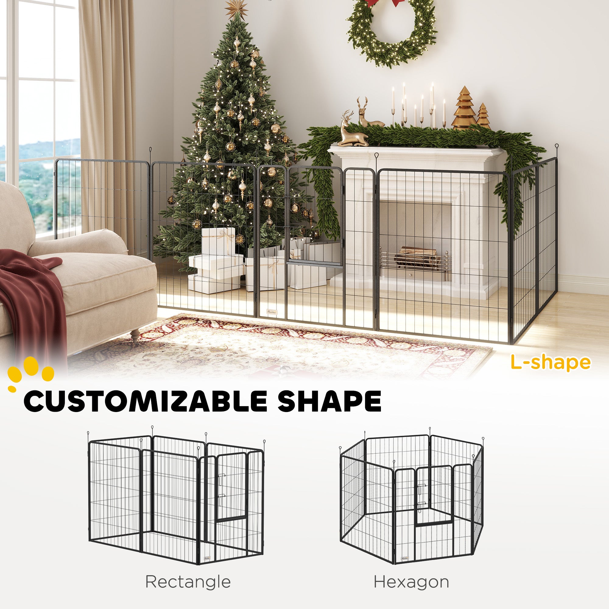 PawHut 6 Panels Dog Playpen, Portable Detachable Puppy Pen with Door, for Large Dogs, 100cm High, Black - North Peak Garden Furniture