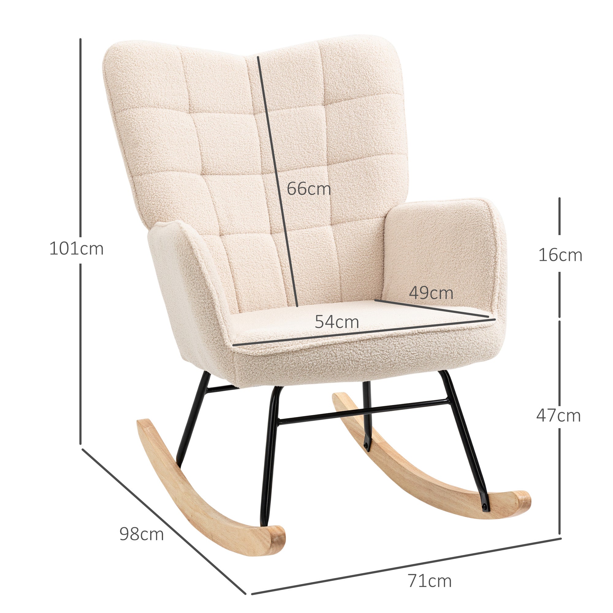 HOMCOM Berber Fleece Nursery Glider Rocker for Nursing, Wingback Rocking Chair for Living Room, Beige - North Peak Garden Furniture