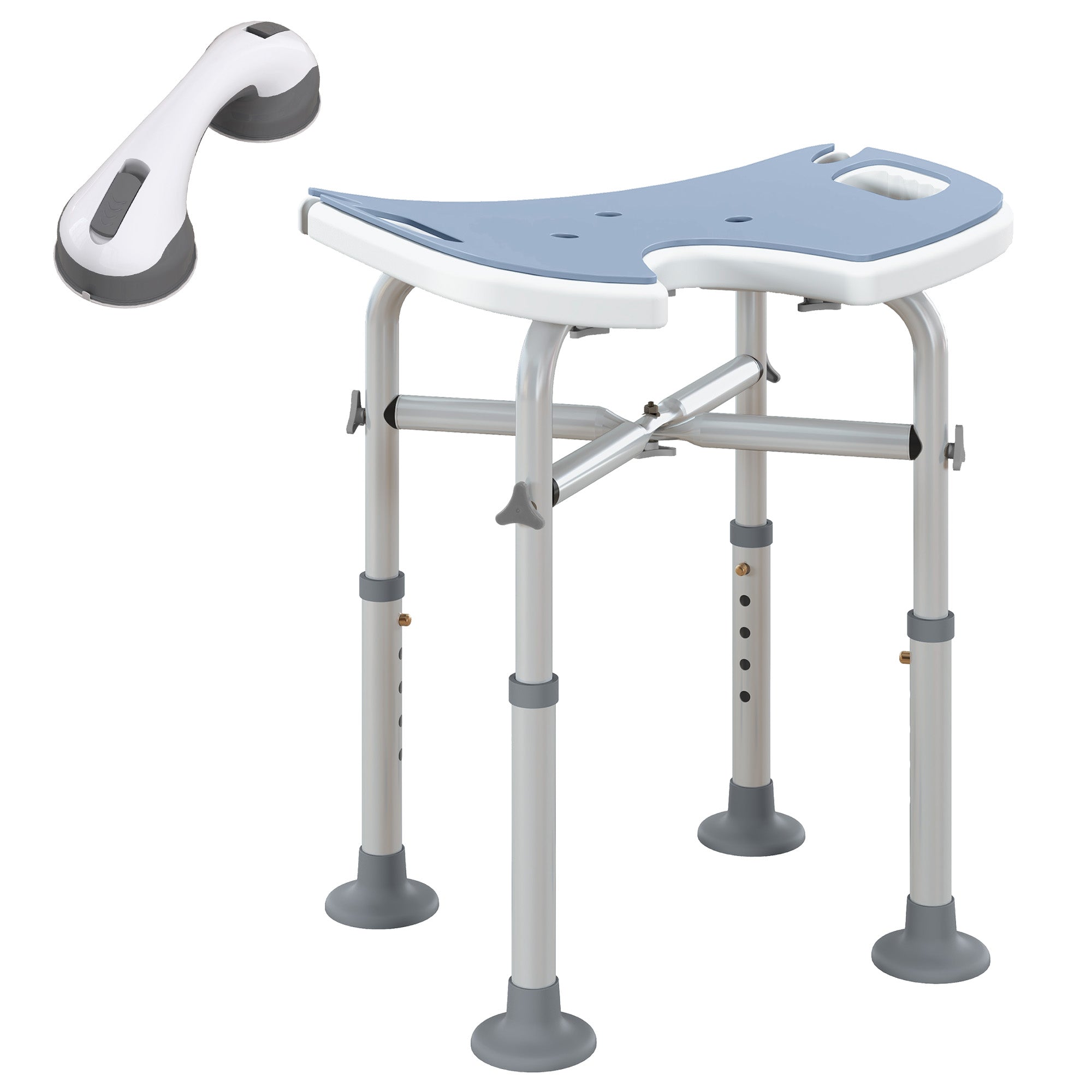 HOMCOM 39-51.5cm 'U' Seat Padded Shower Stool - Light Blue - North Peak Garden Furniture