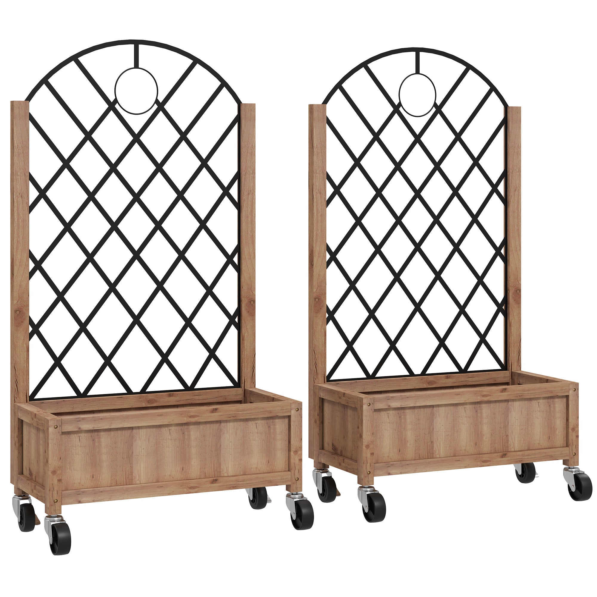 Outsunny Wooden Planter, with Metal Trellis - Brown/Black
