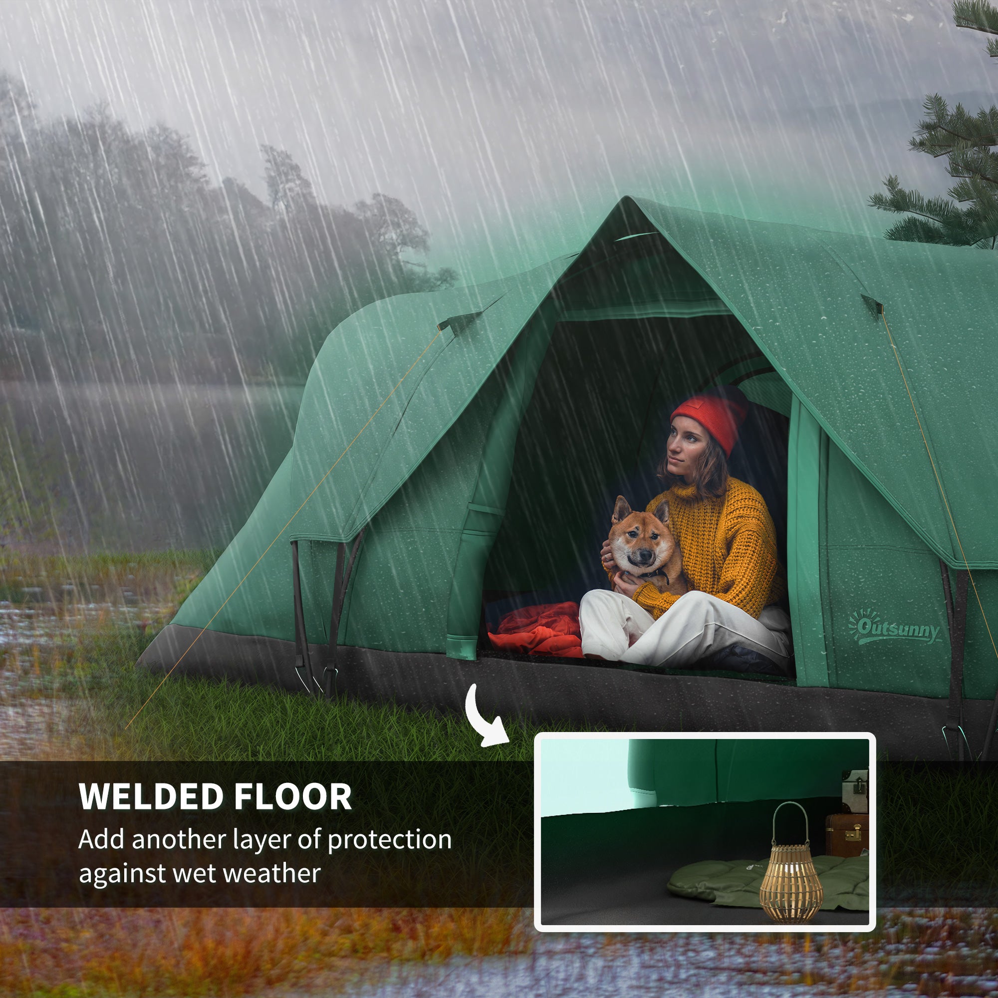 Outsunny 5-6 Man Dome Camping Tent Hiking Shelter UV Protection 3000mm Water Resistant Tunnel Tent - Dark Green - North Peak Garden Furniture