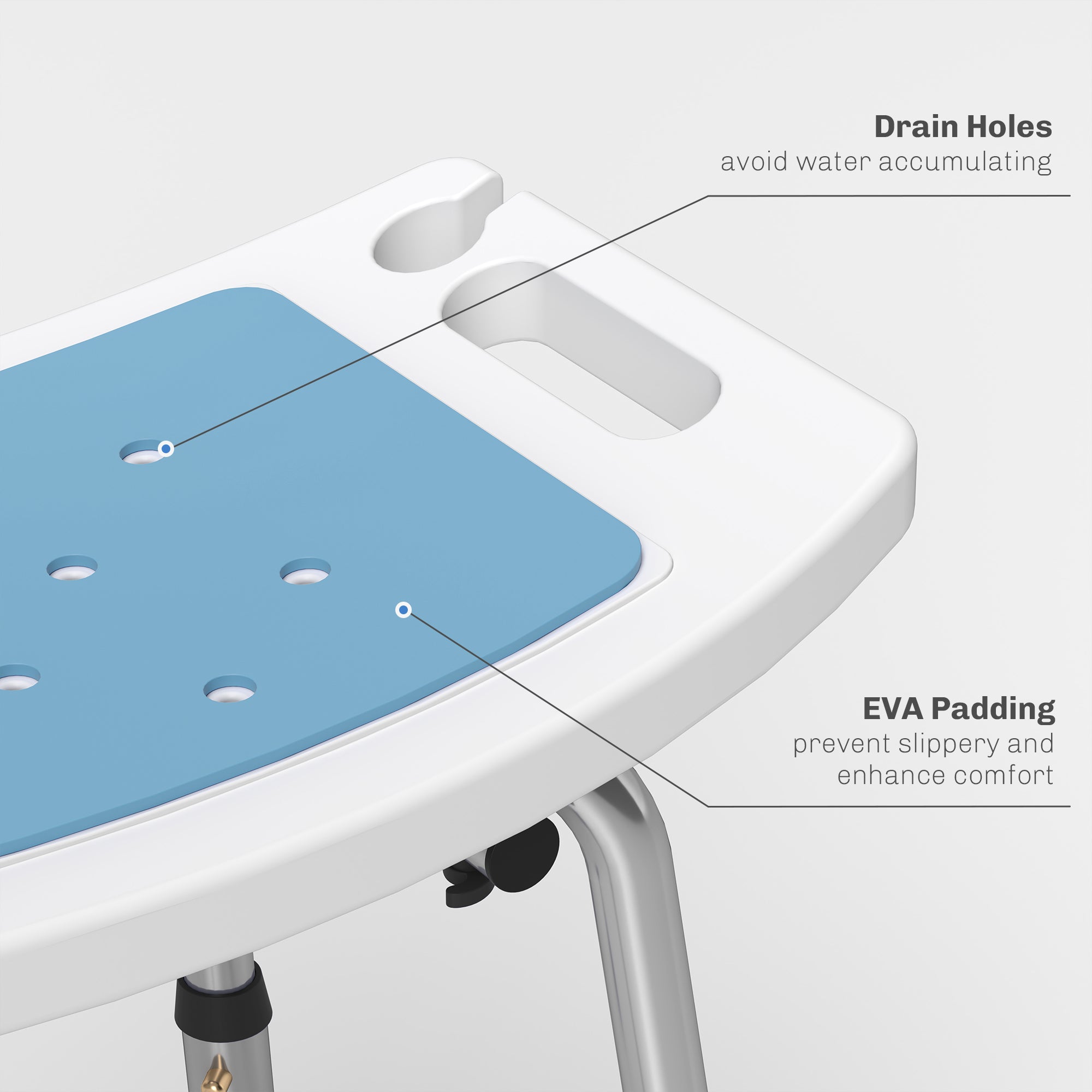 HOMCOM Shower Stool with Backrest, Height Adjustable Shower Chair with Anti-slip Foot Pads, Shower Head Holder, Light Blue - North Peak Garden Furniture