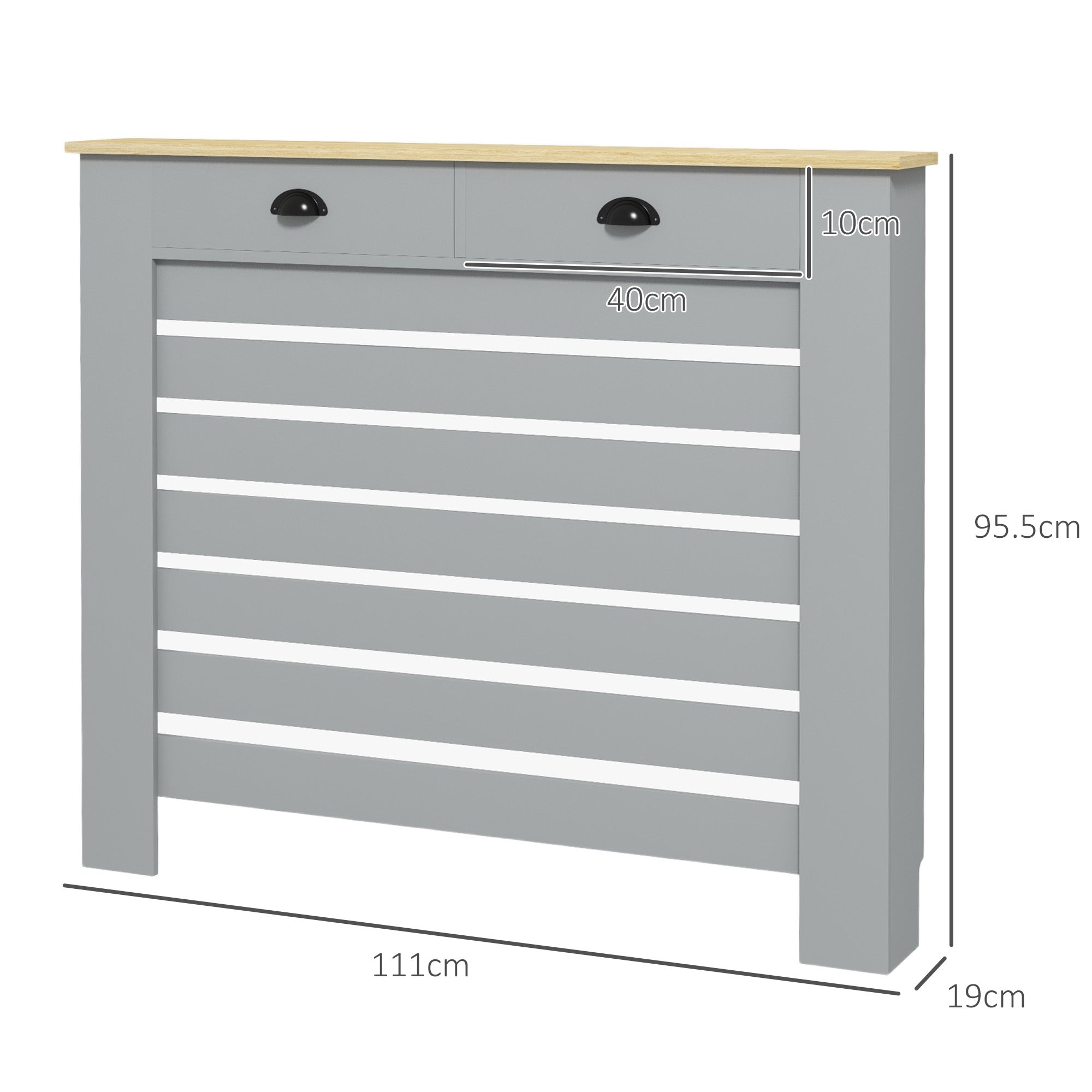 HOMCOM 95.5H x 111Wcm Radiator Cover, with Drawer - Grey - North Peak Garden Furniture