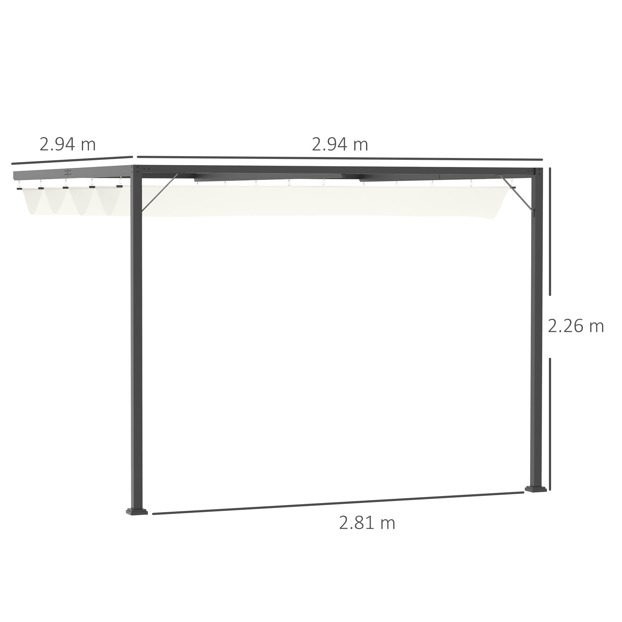 Outsunny 3 x 3(m) Outdoor Pergola Retractable Canopy Wall Mounted Gazebo Patio Shelter Sun Shade, Cream White - North Peak Garden Furniture
