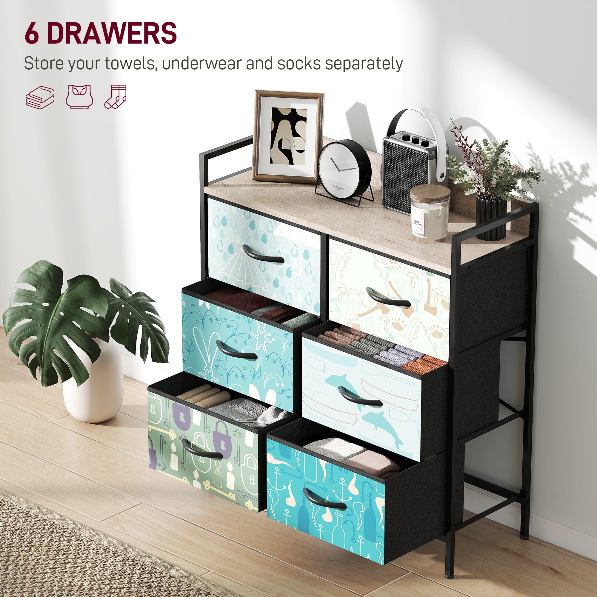 HOMCOM 6-Drawer Chest of Drawers - Blue