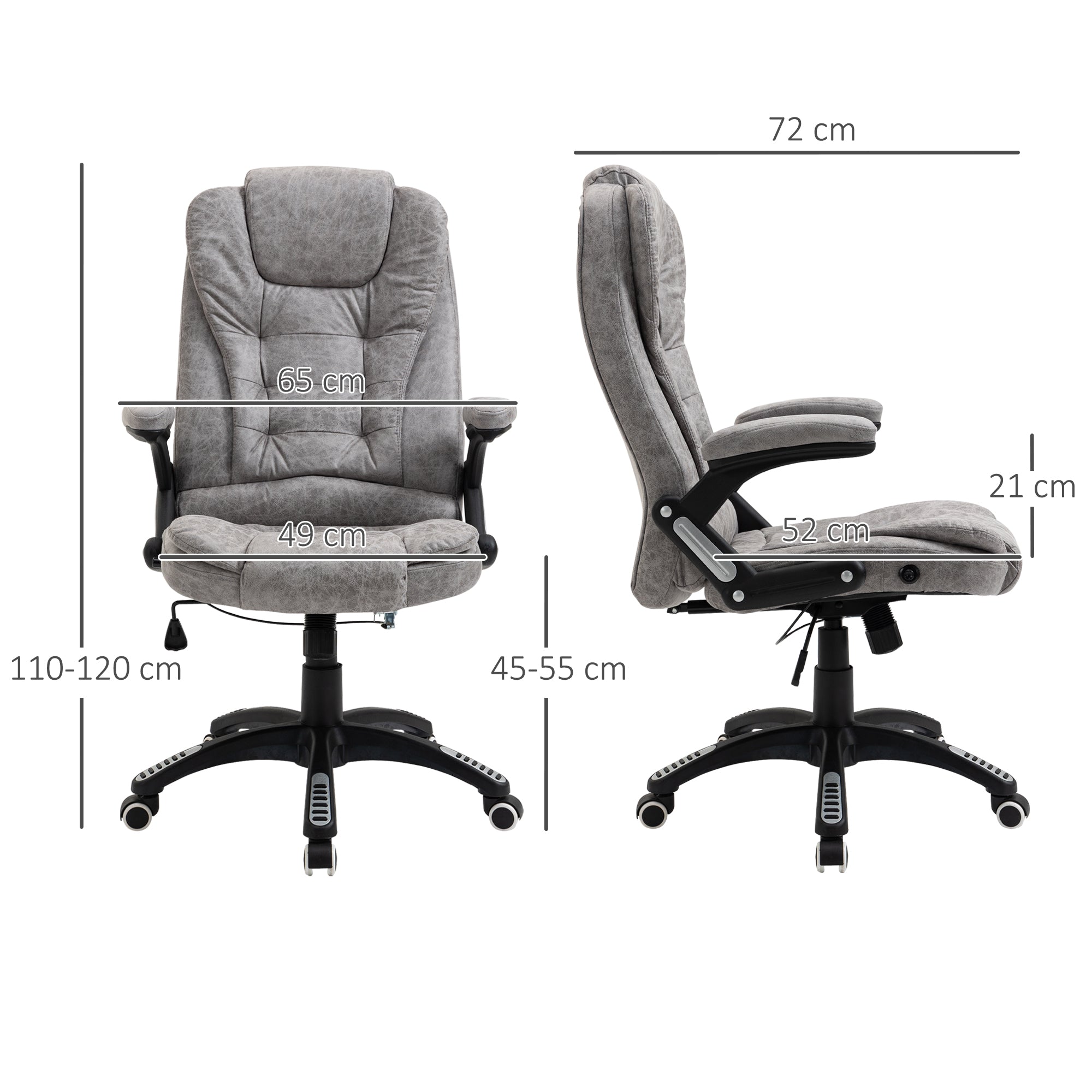 Vinsetto Ergonomic Office Chair Comfortable Desk Chair with Armrests Adjustable Height Reclining and Tilt Function Grey - North Peak Garden Furniture