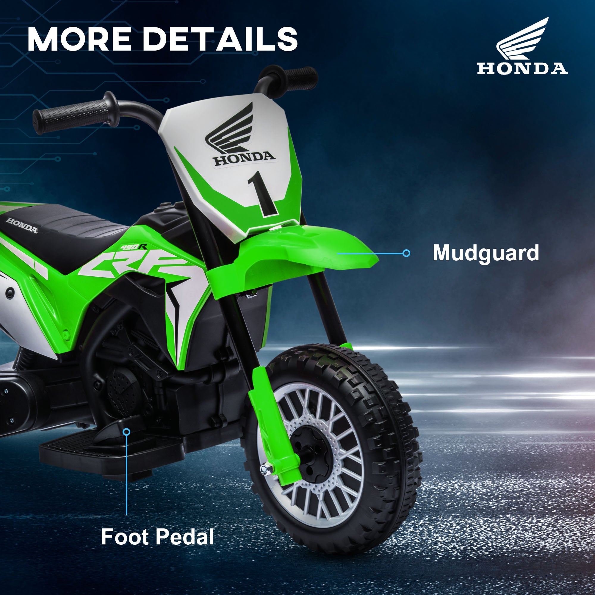 HOMCOM 6V Kids Motorbike, Three-Wheel Kids Electric Bike with Horn, Startup Sound for Ages 18-36 Months - Green - North Peak Garden Furniture