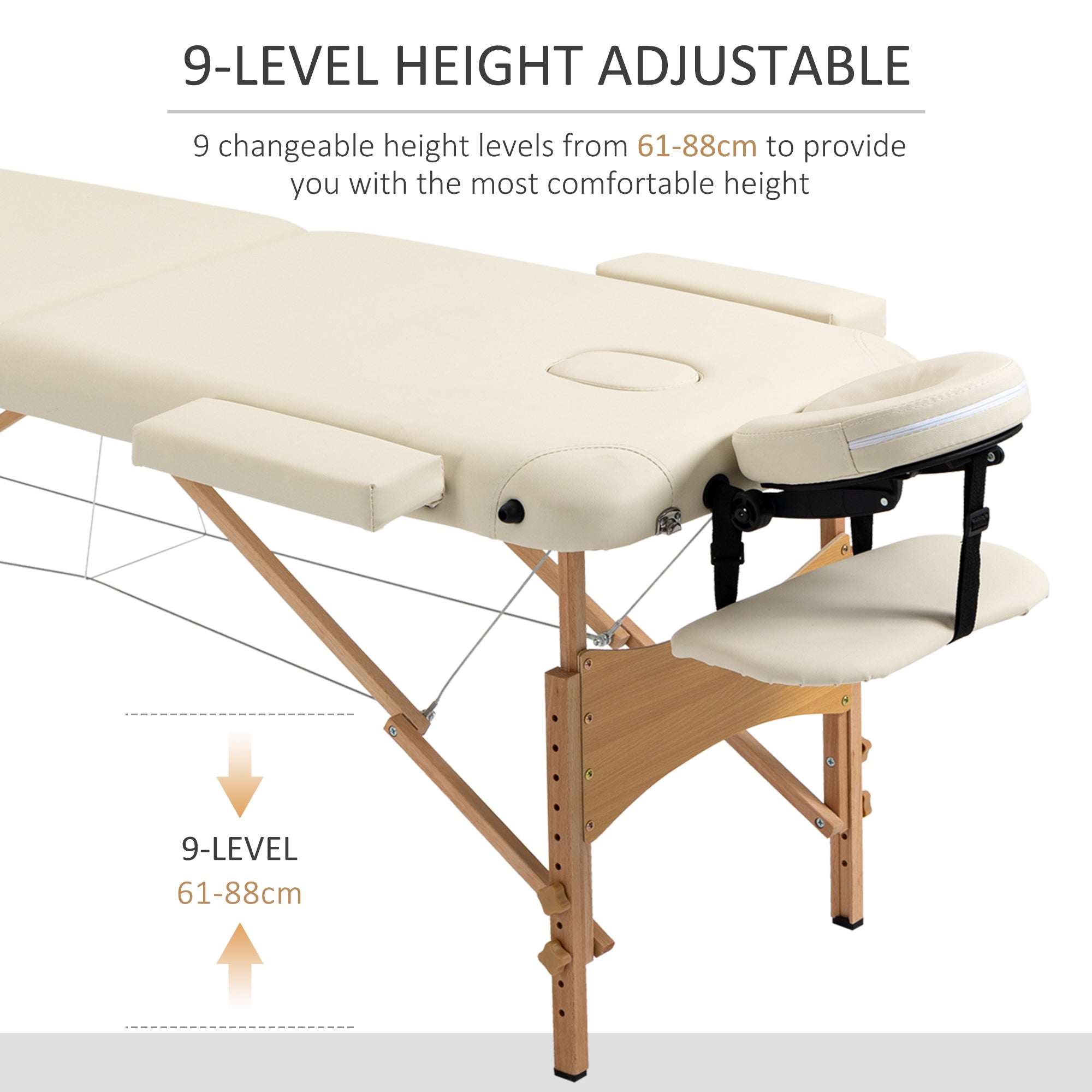 HOMCOM Portable Massage Bed, Folding Spa Beauty Massage Table with 2 Sections, Carry Bag and Wooden Frame, Cream - North Peak Garden Furniture