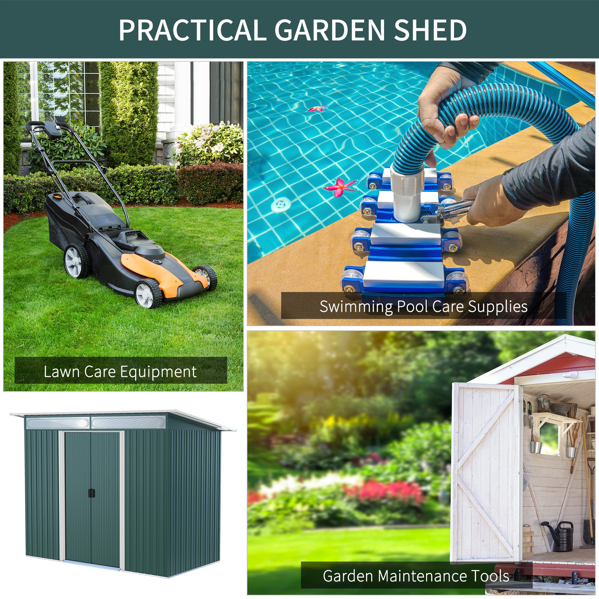 Outsunny Metal Garden Storage Shed, Tool Storage House with Double Sliding Doors and Lightsky Panels, 8.5 x 4ft - North Peak Garden Furniture