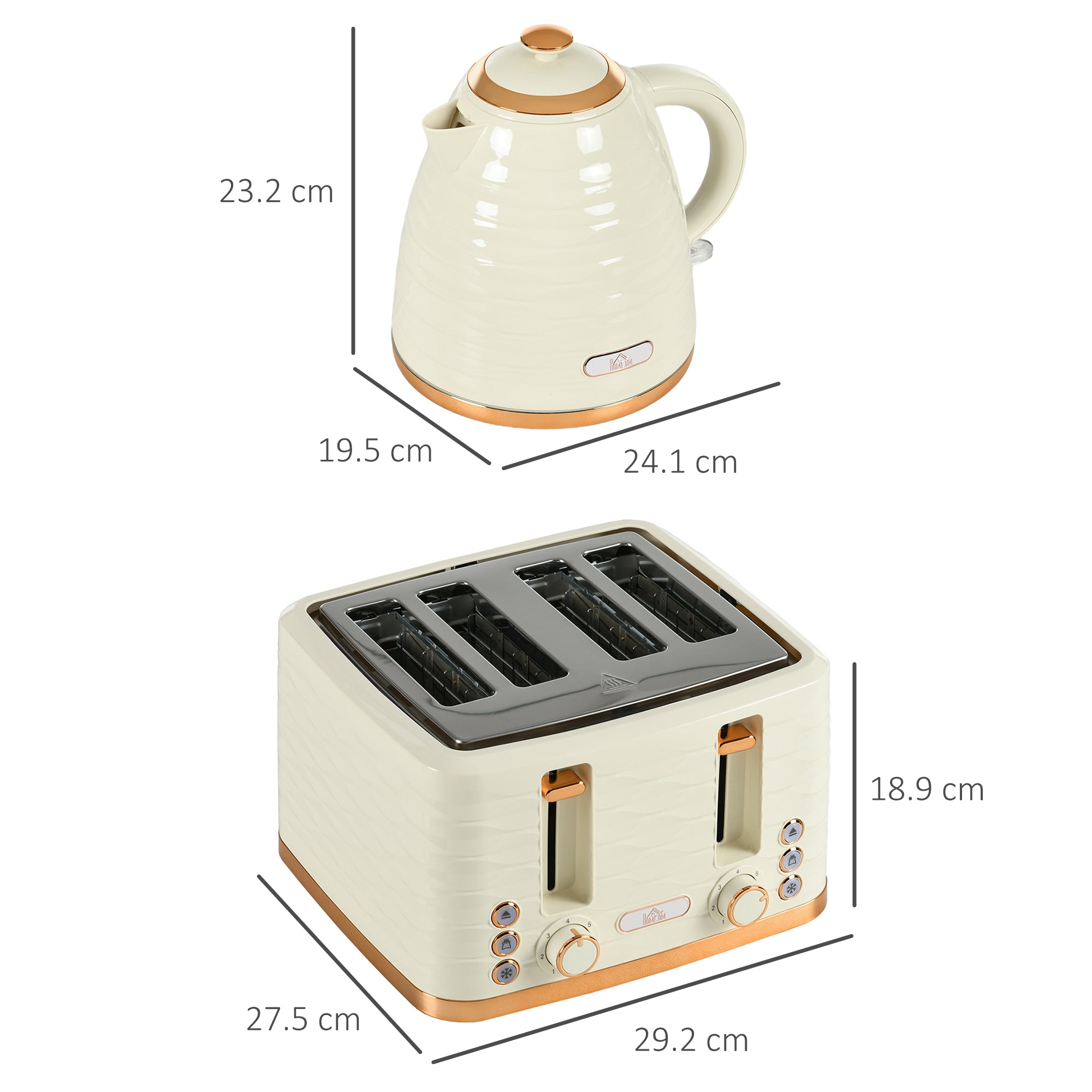 HOMCOM 3000W 1.7L Rapid Boil Kettle & 4 Slice Toaster, Kettle and Toaster Set with 7 Browning Controls and Crumb Tray, Beige - North Peak Garden Furniture