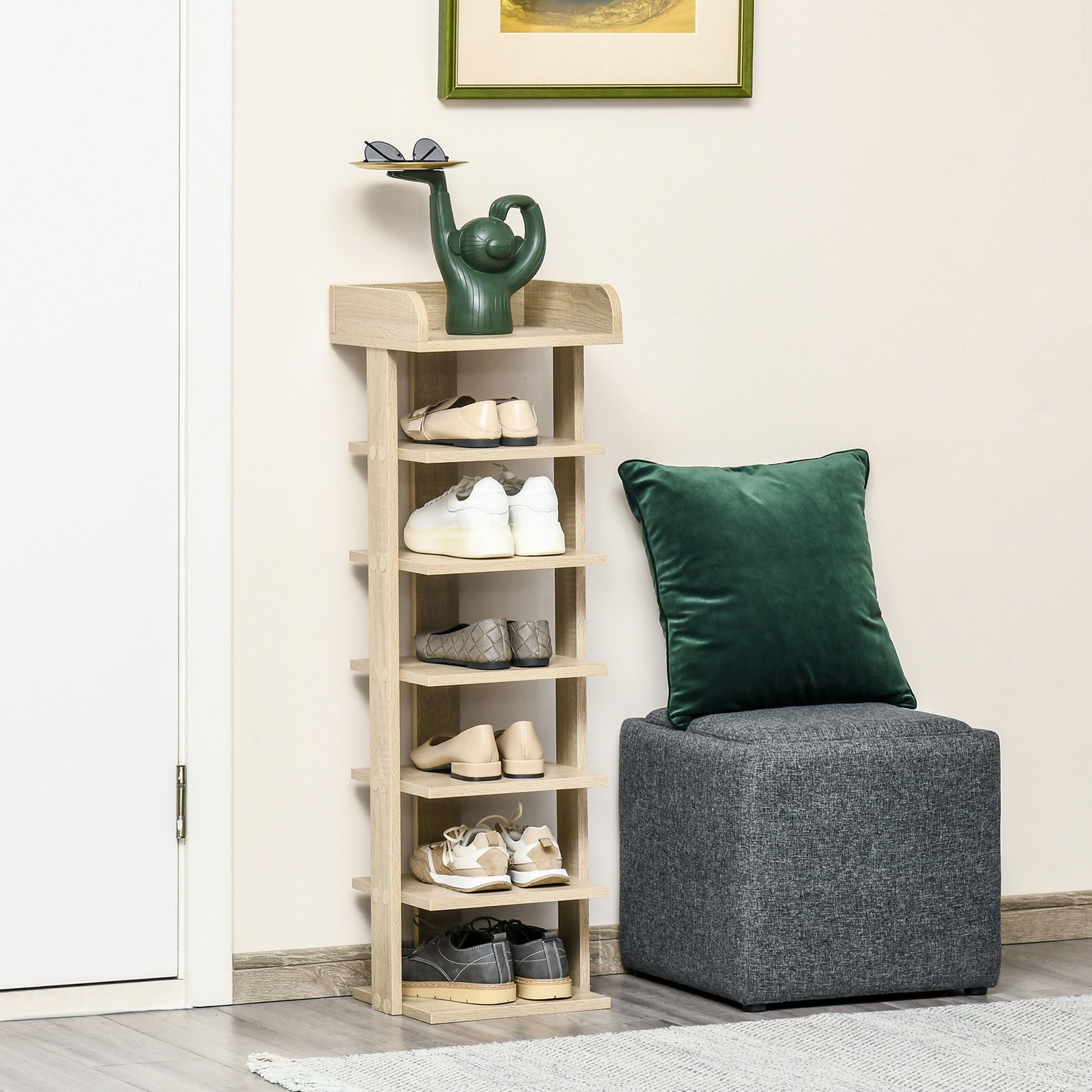 HOMCOM 7 Tier Shoe Rack Organizer Storage Shelf Wooden Display Cabinet for Entryway Living Room Bedroom Oak - North Peak Garden Furniture