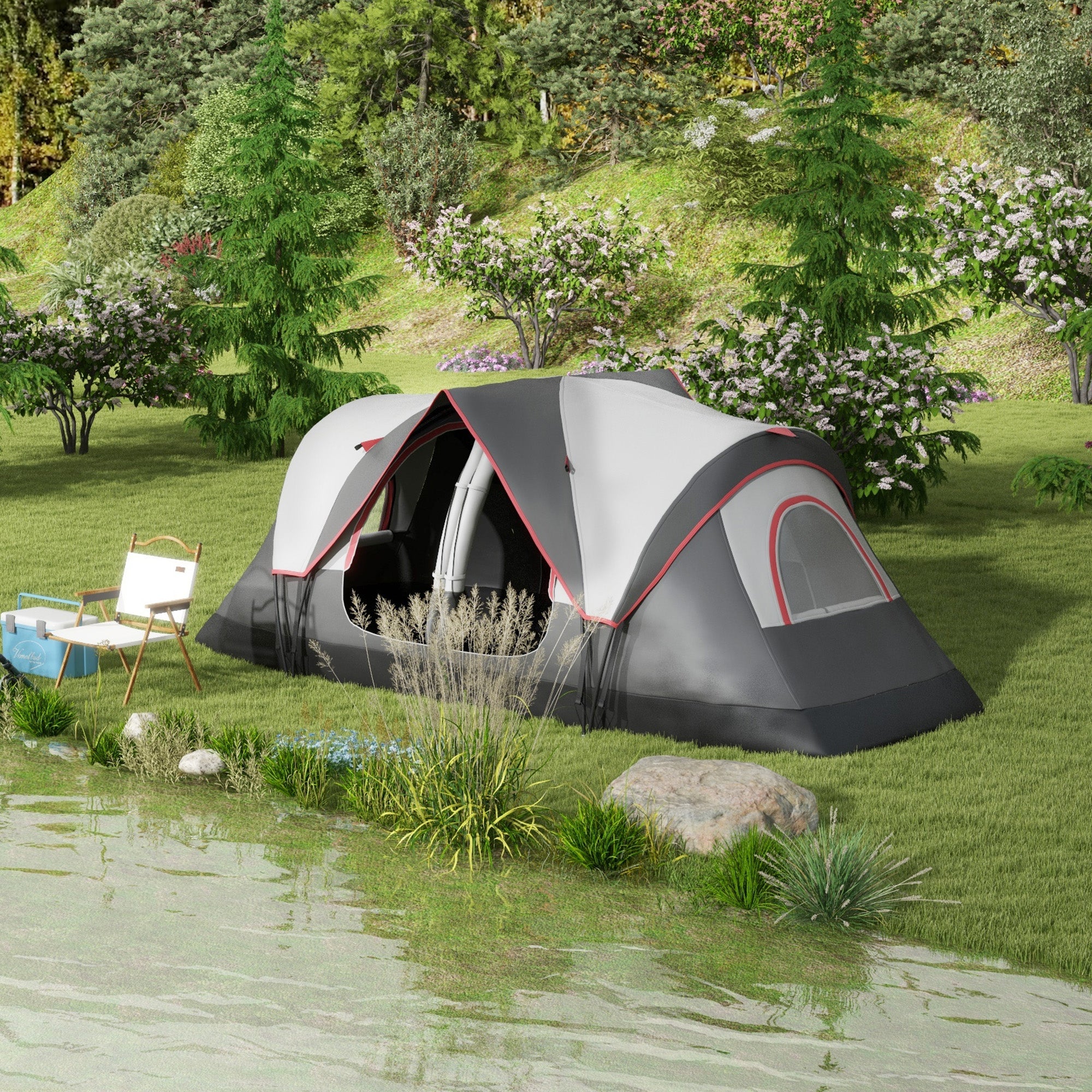 Outsunny Camping Tent for 6-8 Man with 2000mm Waterproof Rainfly and Carry Bag for Fishing Hiking Festival, Grey - North Peak Garden Furniture