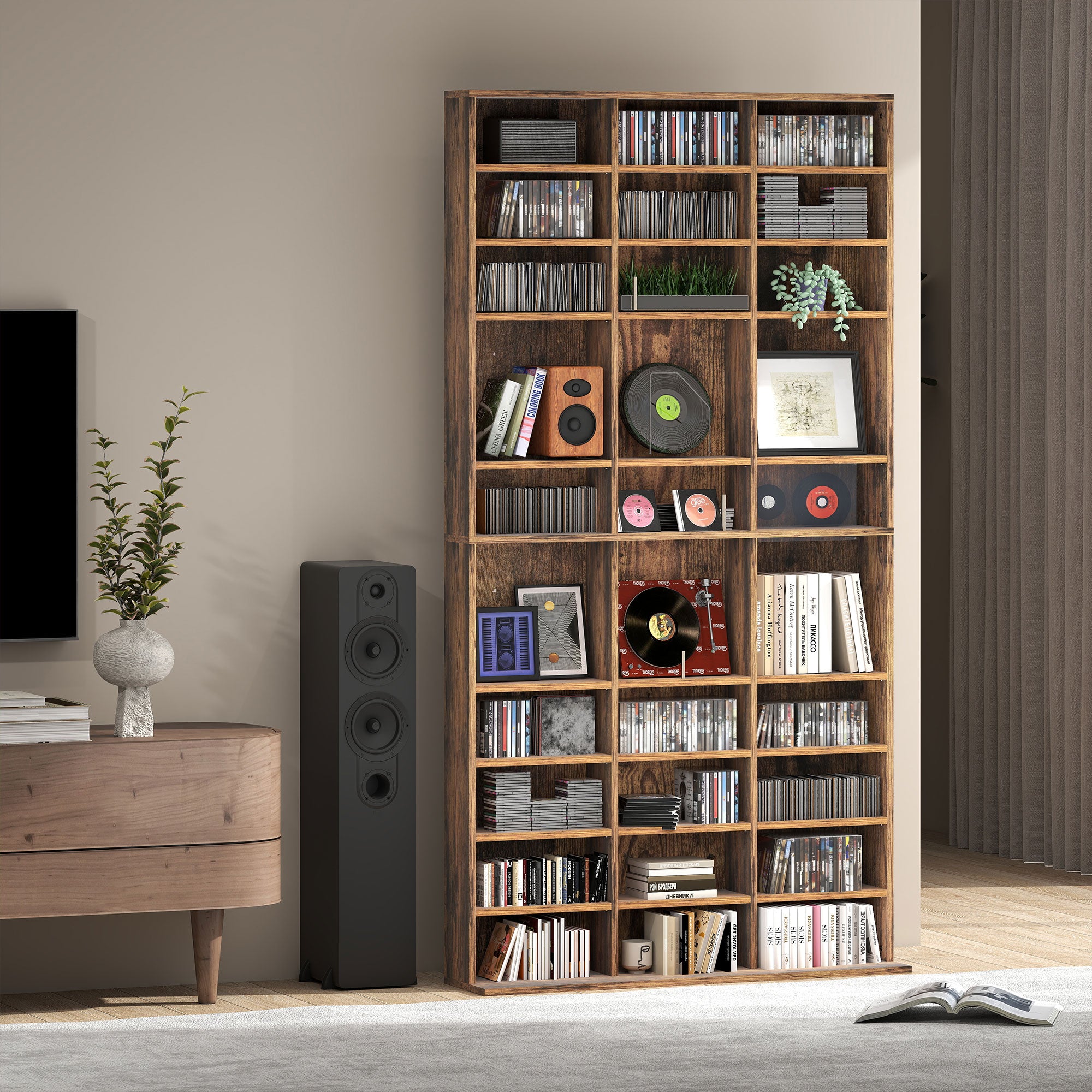 HOMCOM CD Storage Unit with Adjustable Shelves, 102 x 195 cm, Rustic Brown