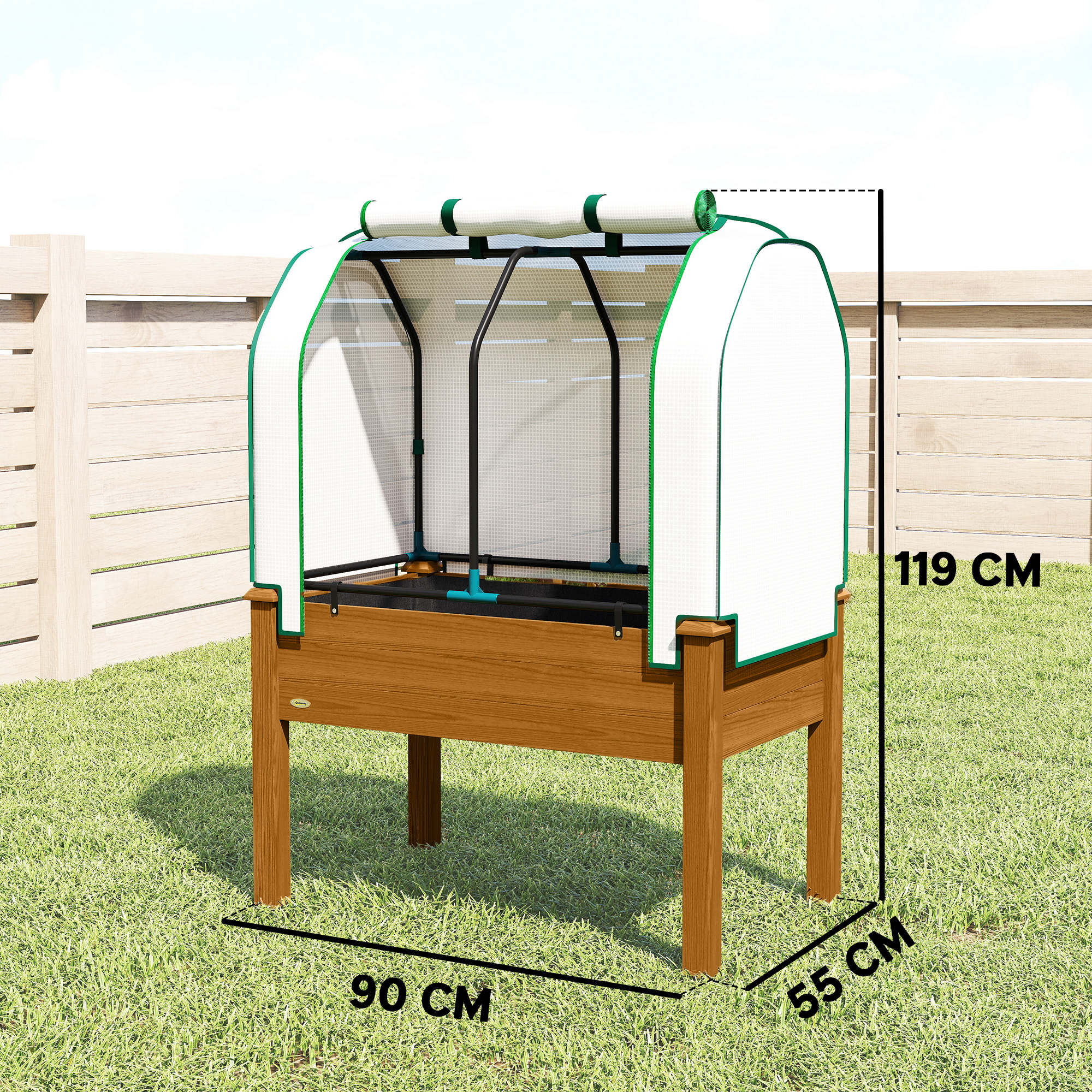 Outsunny Raised Garden Bed Outdoor Elevated Wood Planter Box w/ PE Cover, Natural