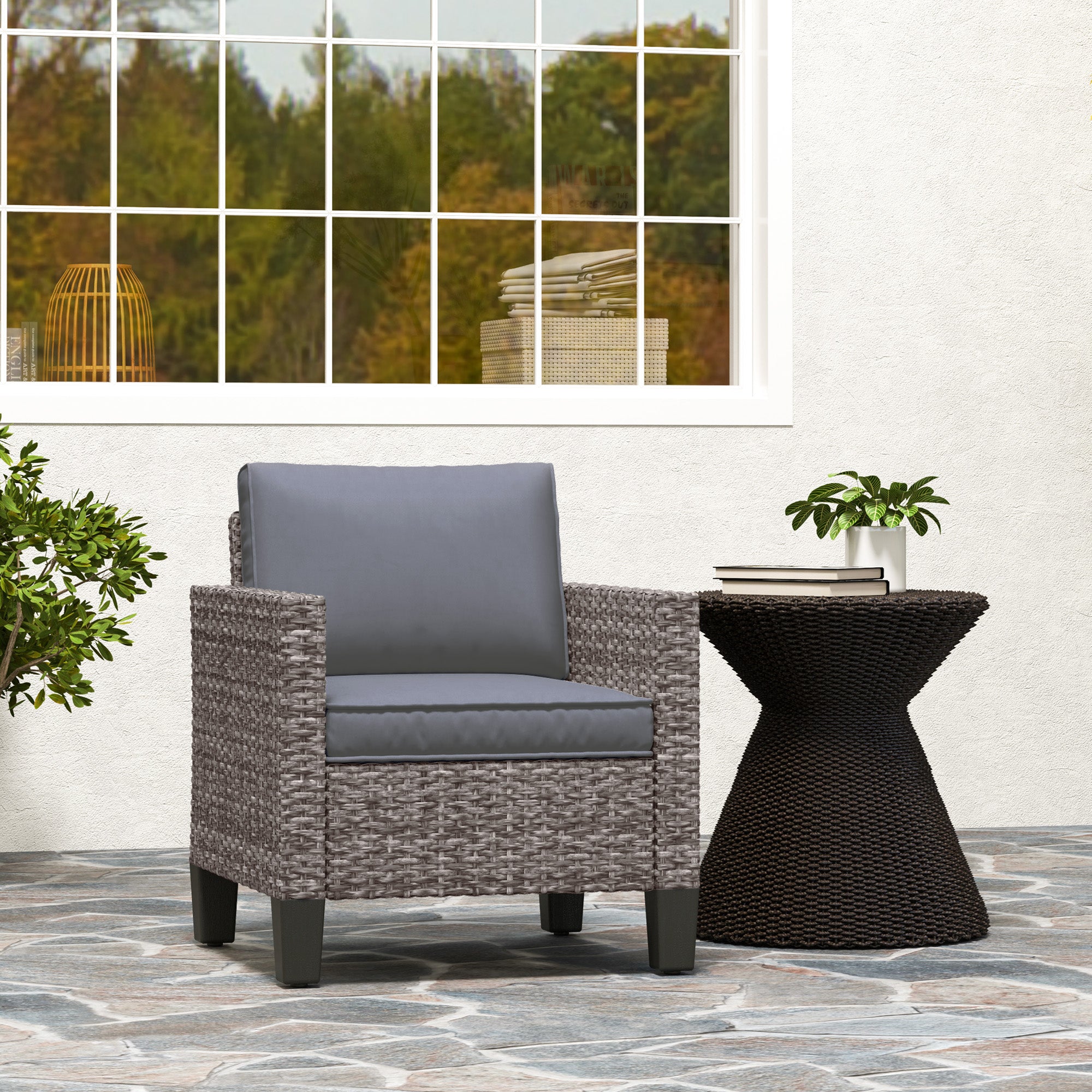 Outsunny Single Rattan Armchair, with Cushions - Mixed Grey - North Peak Garden Furniture