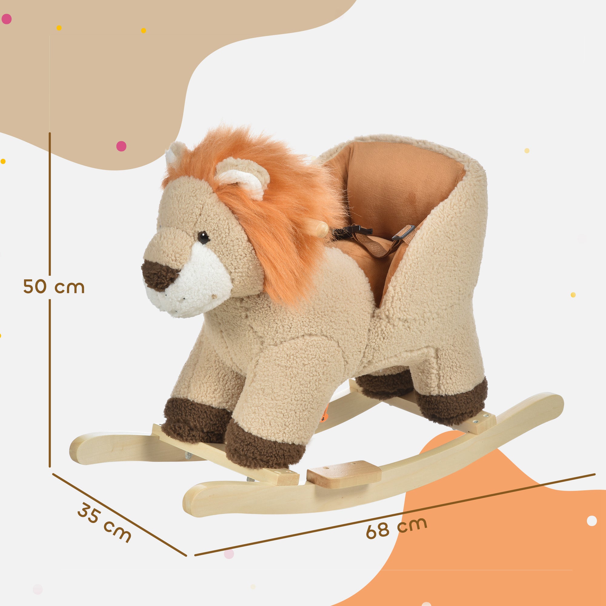 HOMCOM Kids Children Rocking Horse Plush Ride On Lion Seat w/ Sound Wood Base Seat Safety Belt Toddler Baby Toy for 18-36 Months Brown