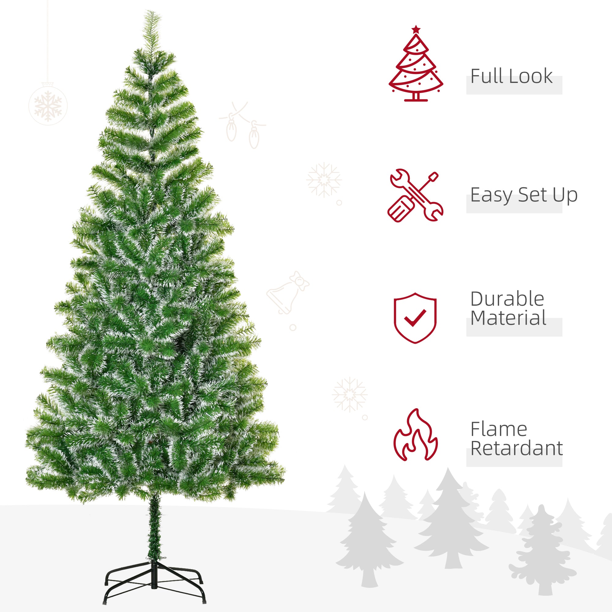HOMCOM 7FT Indoor Christmas Tree Artificial Decoration Xmas Gift with Metal Stand Branch Tips - North Peak Garden Furniture