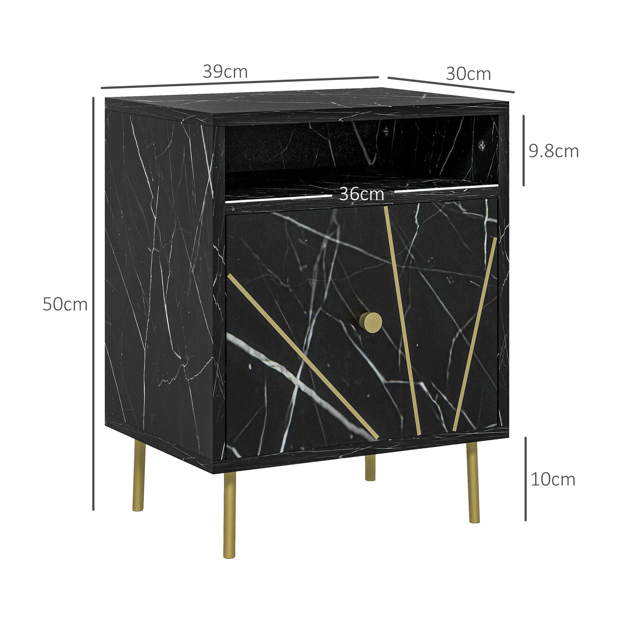 HOMCOM Elegant Bedside with Storage - Black/Gold Tone - North Peak Garden Furniture
