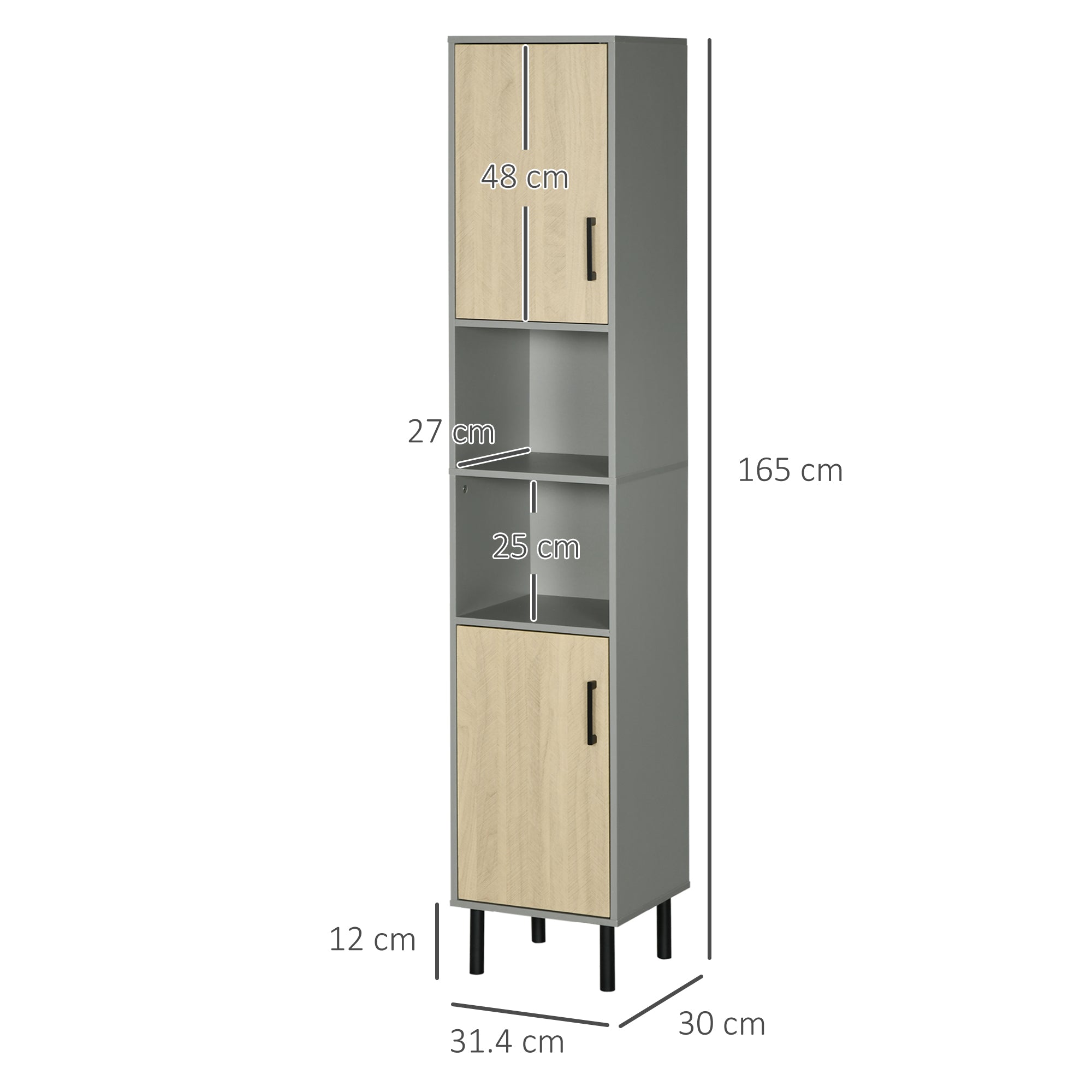 kleankin Freestanding Bathroom Storage, Tall Bathroom Cabinet with Door and Adjustable Shelves, 31.4x30x165cm - North Peak Garden Furniture