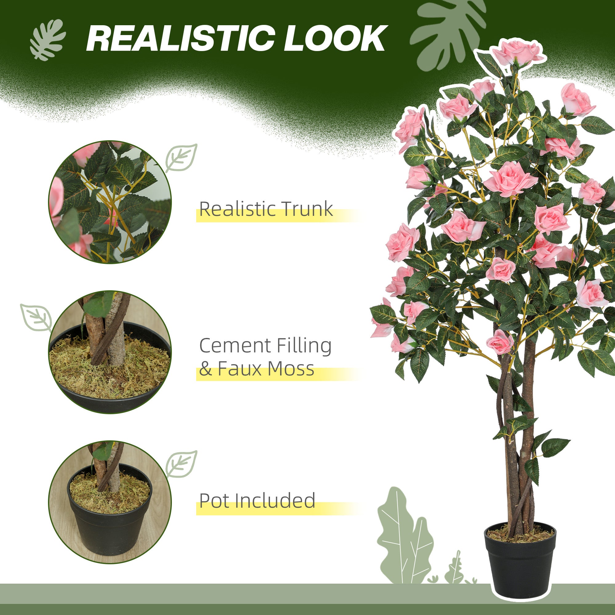 HOMCOM Set of Two Faux Rose Plants, with Pots - North Peak Garden Furniture