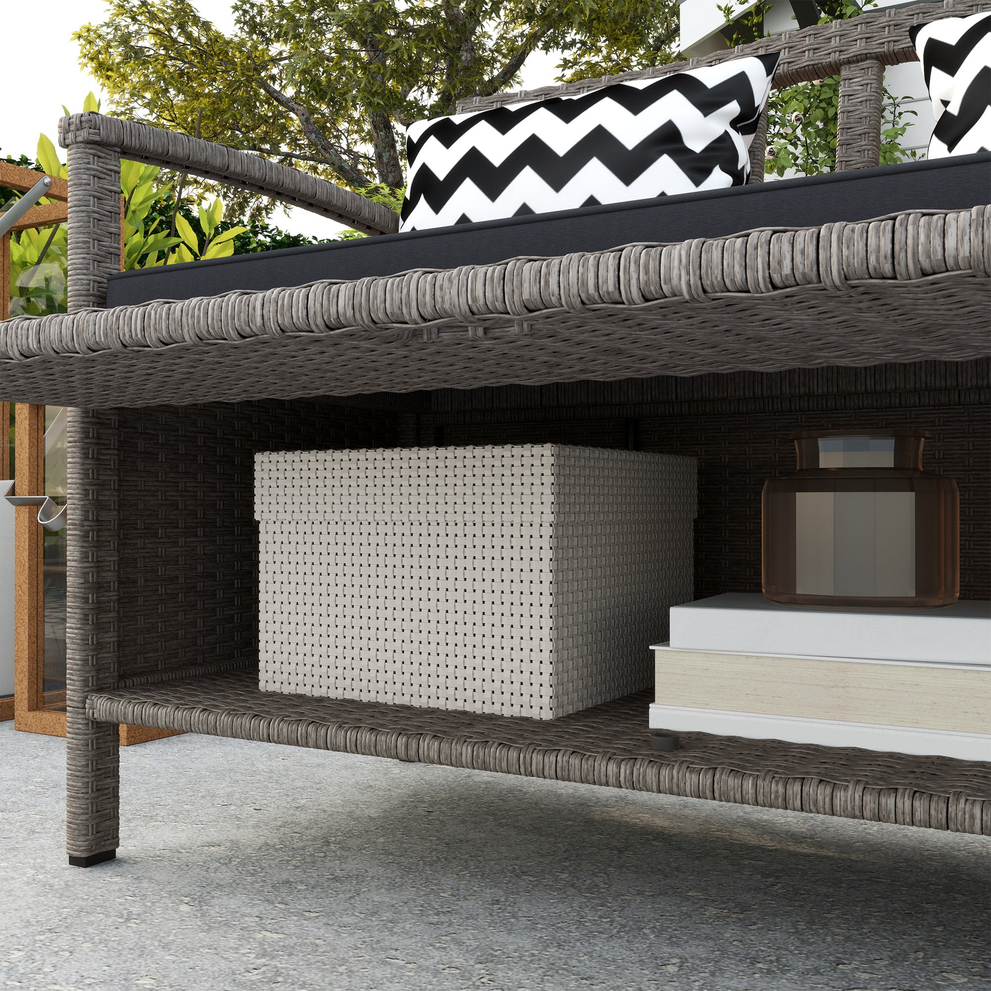 Outsunny 160L Storage Two-Seater Rattan Bench - Grey - North Peak Garden Furniture