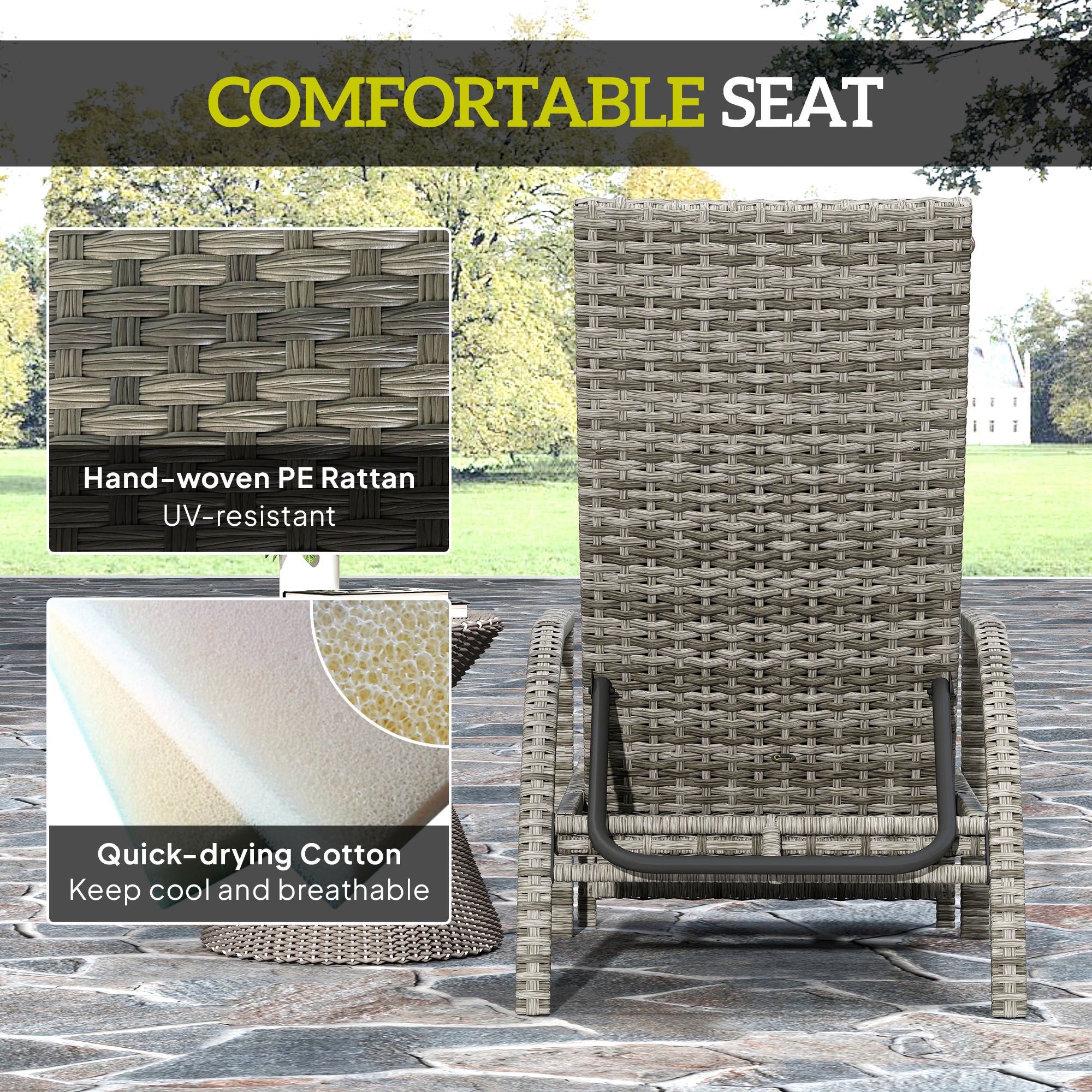 Outsunny PE Rattan Sun Lounger with Adjustable Backrest - Mixed-grey - North Peak Garden Furniture