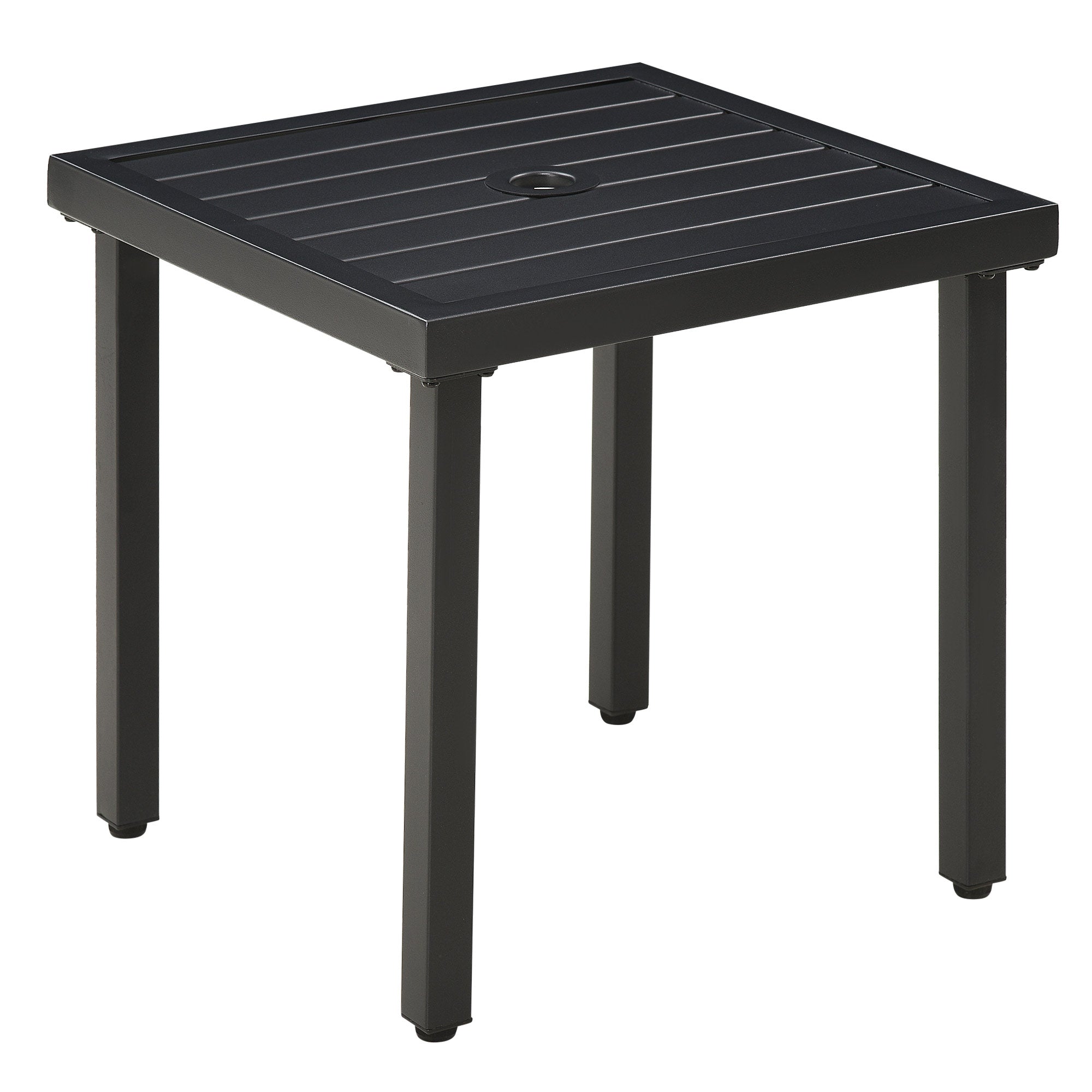 Outsunny Garden Side Table End Table Patio Coffee Table with Umbrella Hole, Steel Frame for Balcony, Black - North Peak Garden Furniture