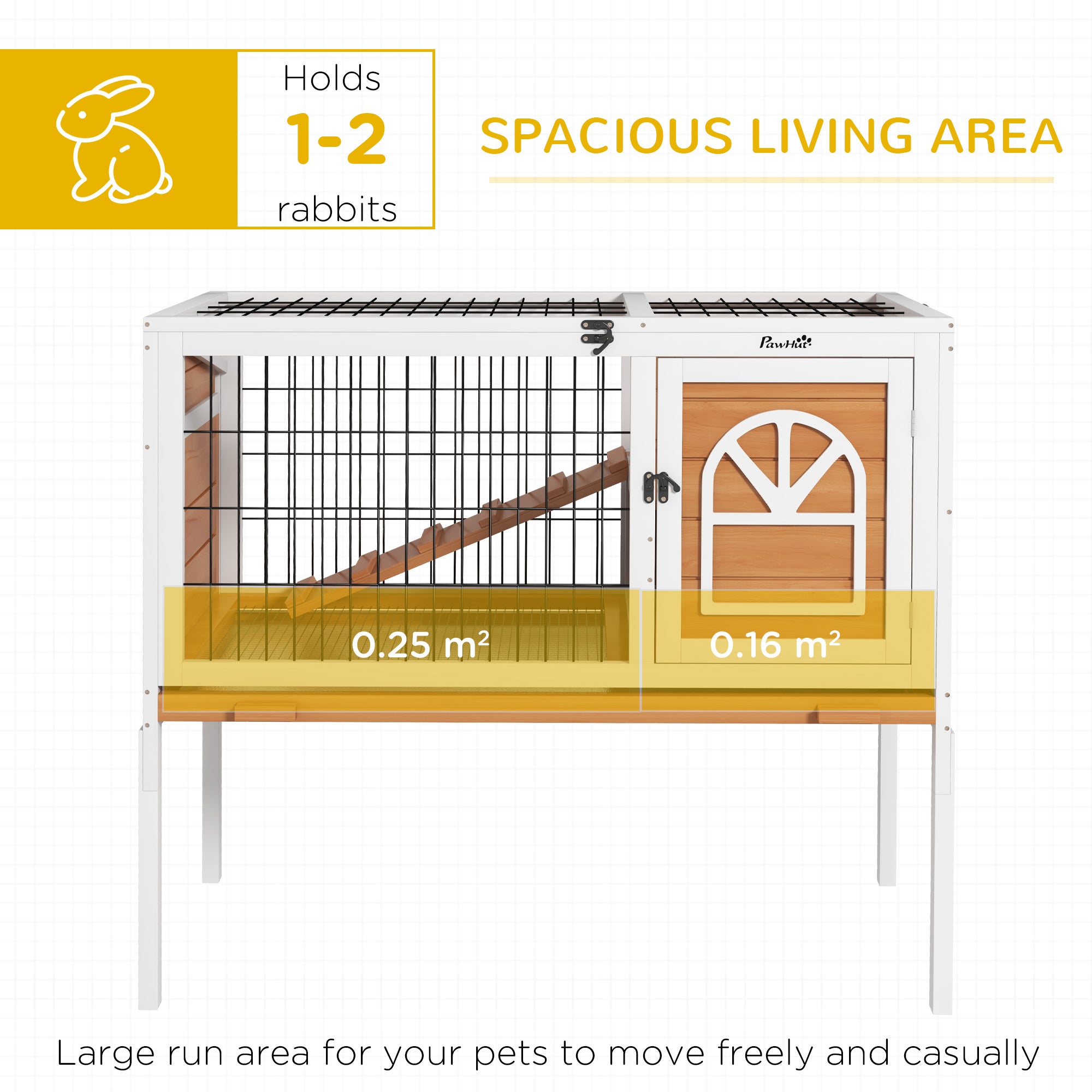 PawHut Wooden Rabbit Hutch, Guinea Pig Cage, with Removable Tray, Openable Roof - North Peak Garden Furniture