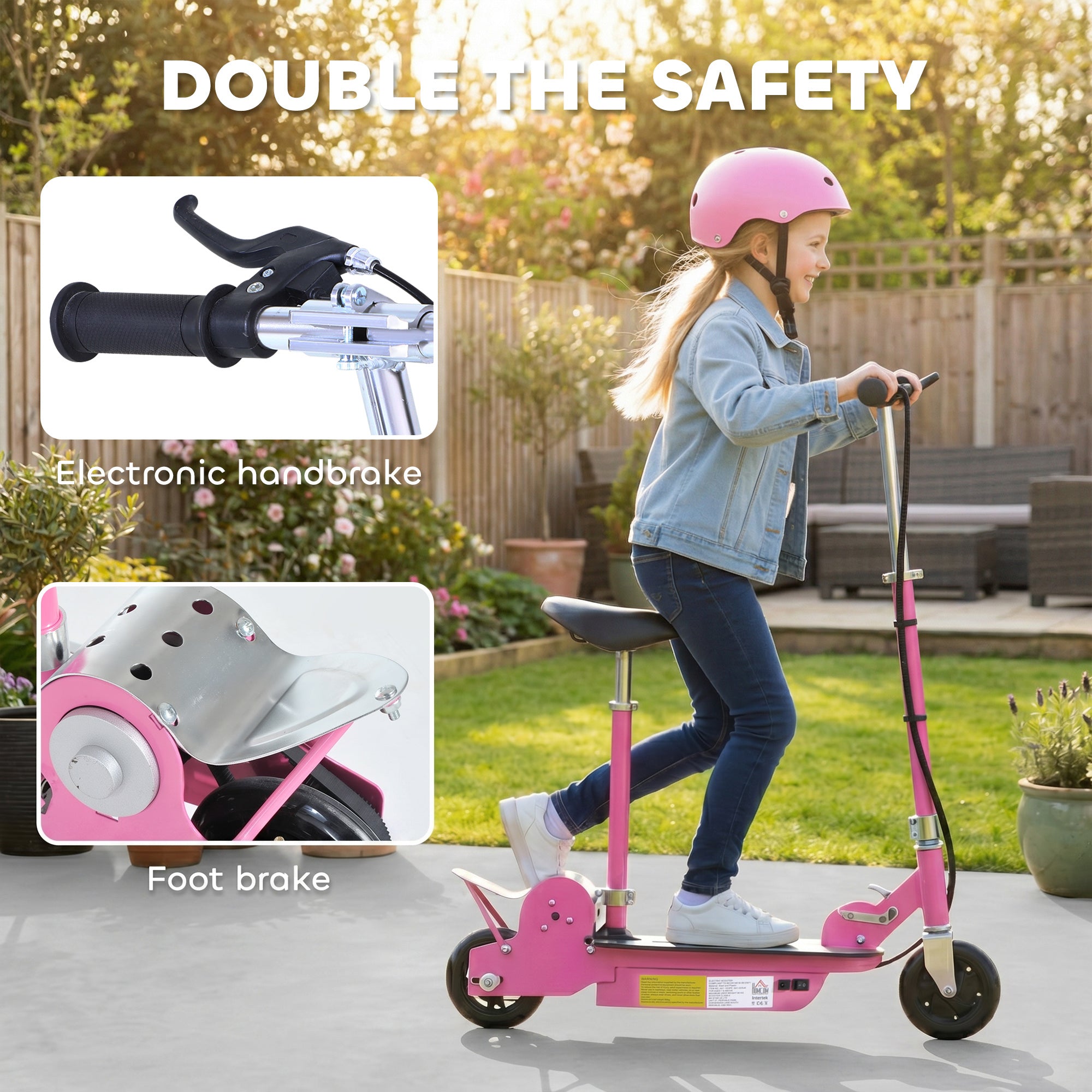 HOMCOM 120W Foldable Powered Scooters with 24V Rechargeable Battery, Adjustable Ride on Toy (Pink)