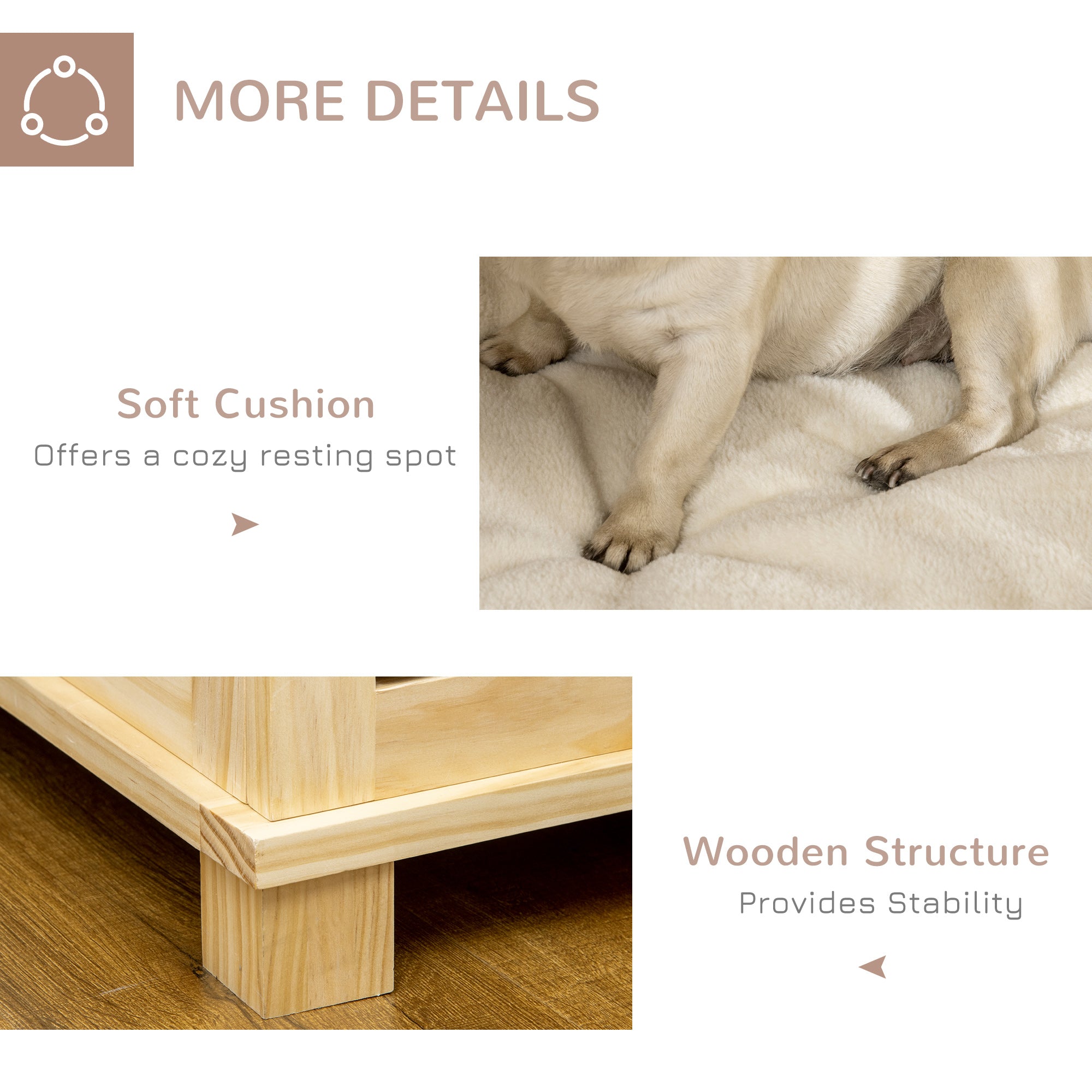 PawHut Wooden Dog Crate, with Double Doors, Cushion, for Medium Dogs - Natural Finish - North Peak Garden Furniture